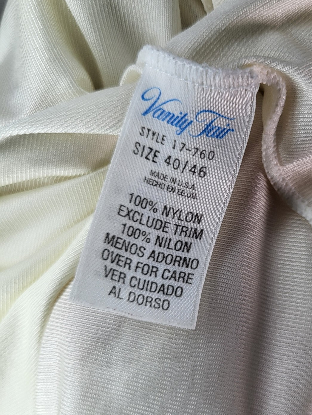 Vintage Vanity Fair Nylon Cami Camisole Lingerie 17-760 Top Size 40/46 Ivory