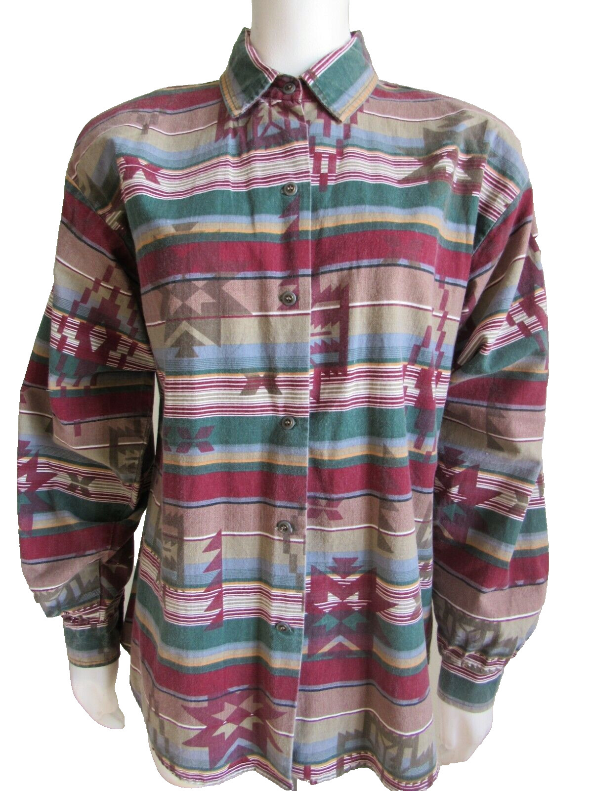 Vint Women’s L Roper Western Southwest Aztec Button up Medalion Shirt USA Cowboy