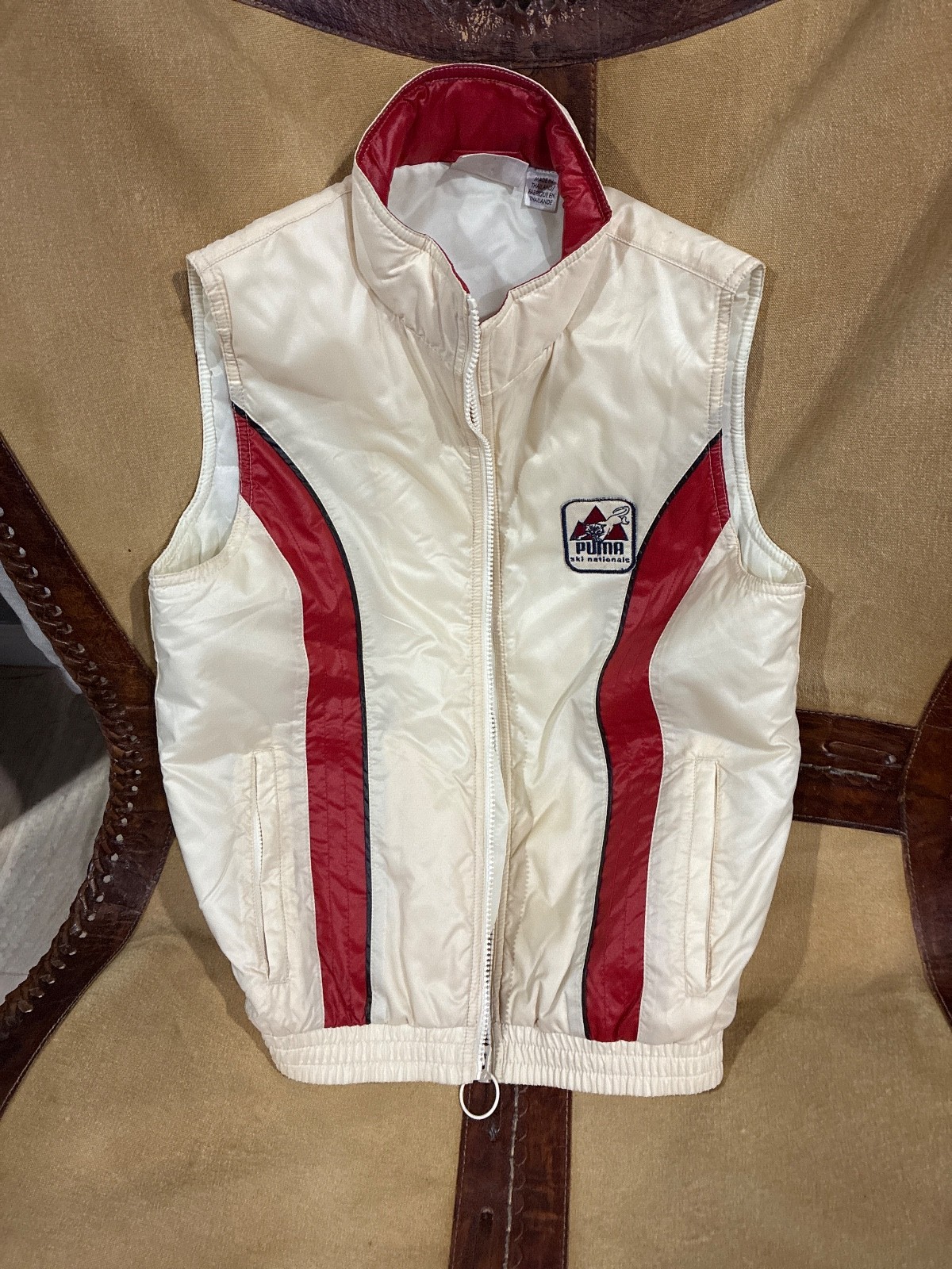 VTG 80s RETRO PUMA SKI NATIONAL PUFFER VEST WOMEN S PATCH 70s NYLON BIG YKK ZIP