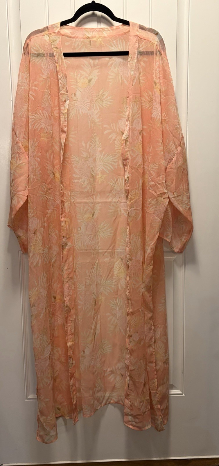 Kimono Kaftan Swimsuit Cover Up Duster Peach Coral With Belt 51” Long 27” Wide