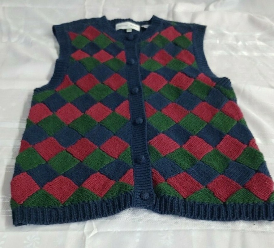 BOXER & WELLS ANGOLA SWEATER VINTAGE WOMENS NAVY GREEN CRANBERRY HEAVY RIBBED