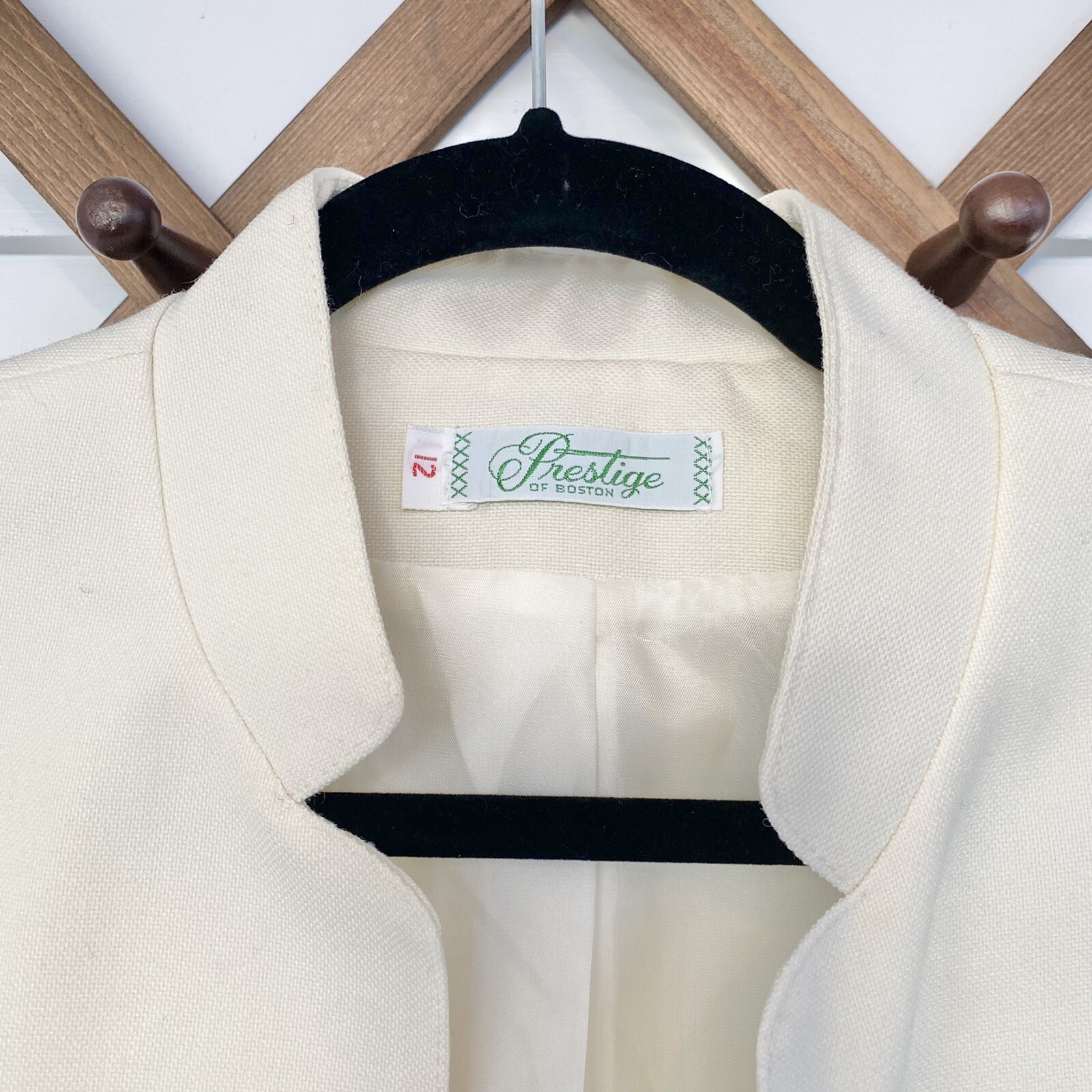Vintage Prestige Of Boston Off White Open Front Jacket size 12 Classic Blazer