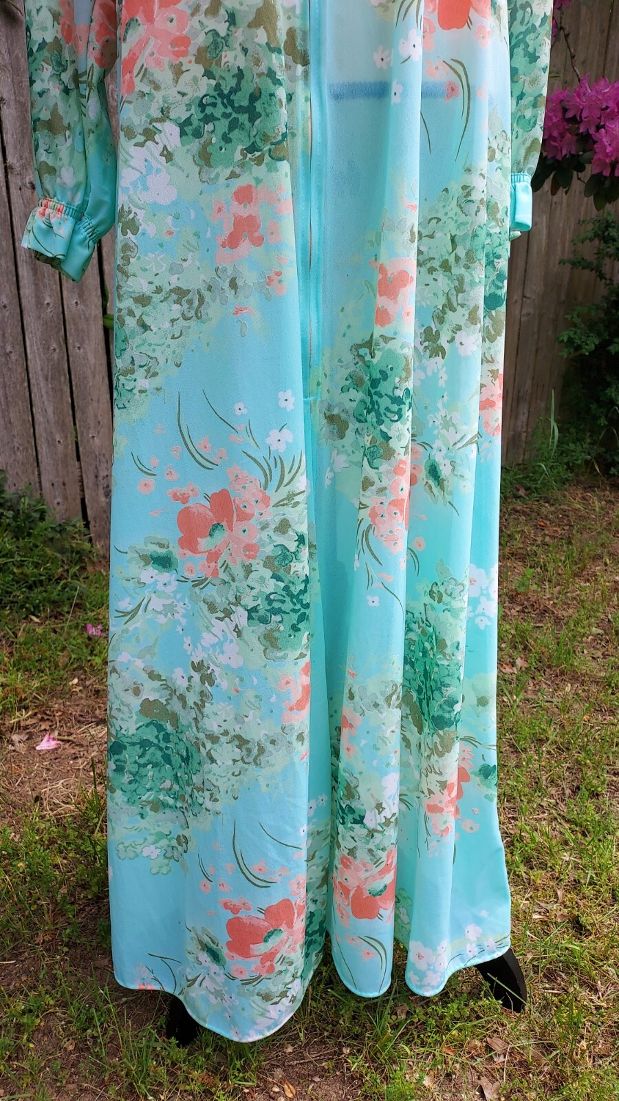 Vintage The Fashion Place Sears Floral Zip Front Nylon Nightgown Robe Size S