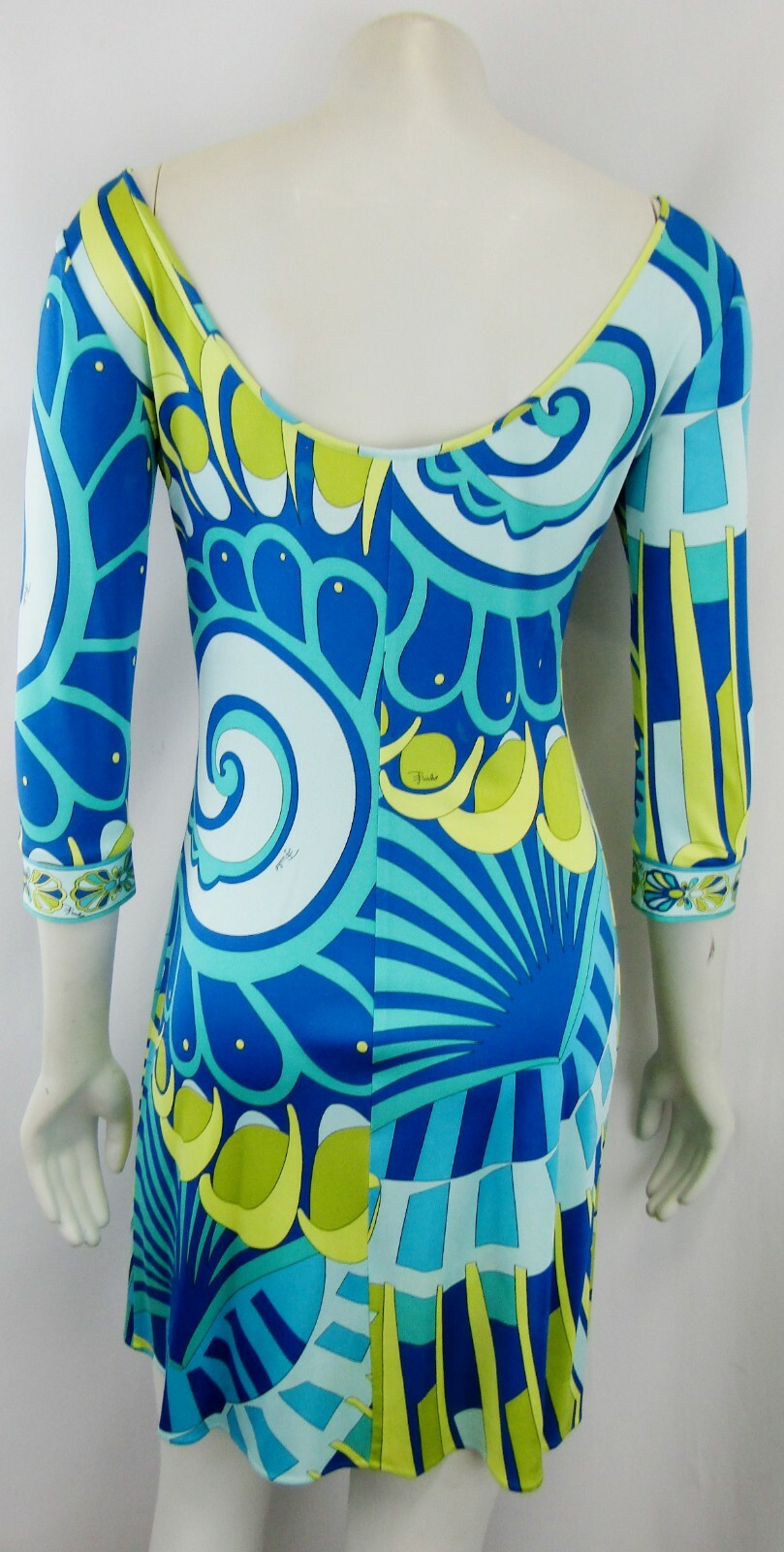 EMILIO PUCCI Dress 4 Multi Color Abstract Logo Jersey Silk Psychedelic 34 XS VTG