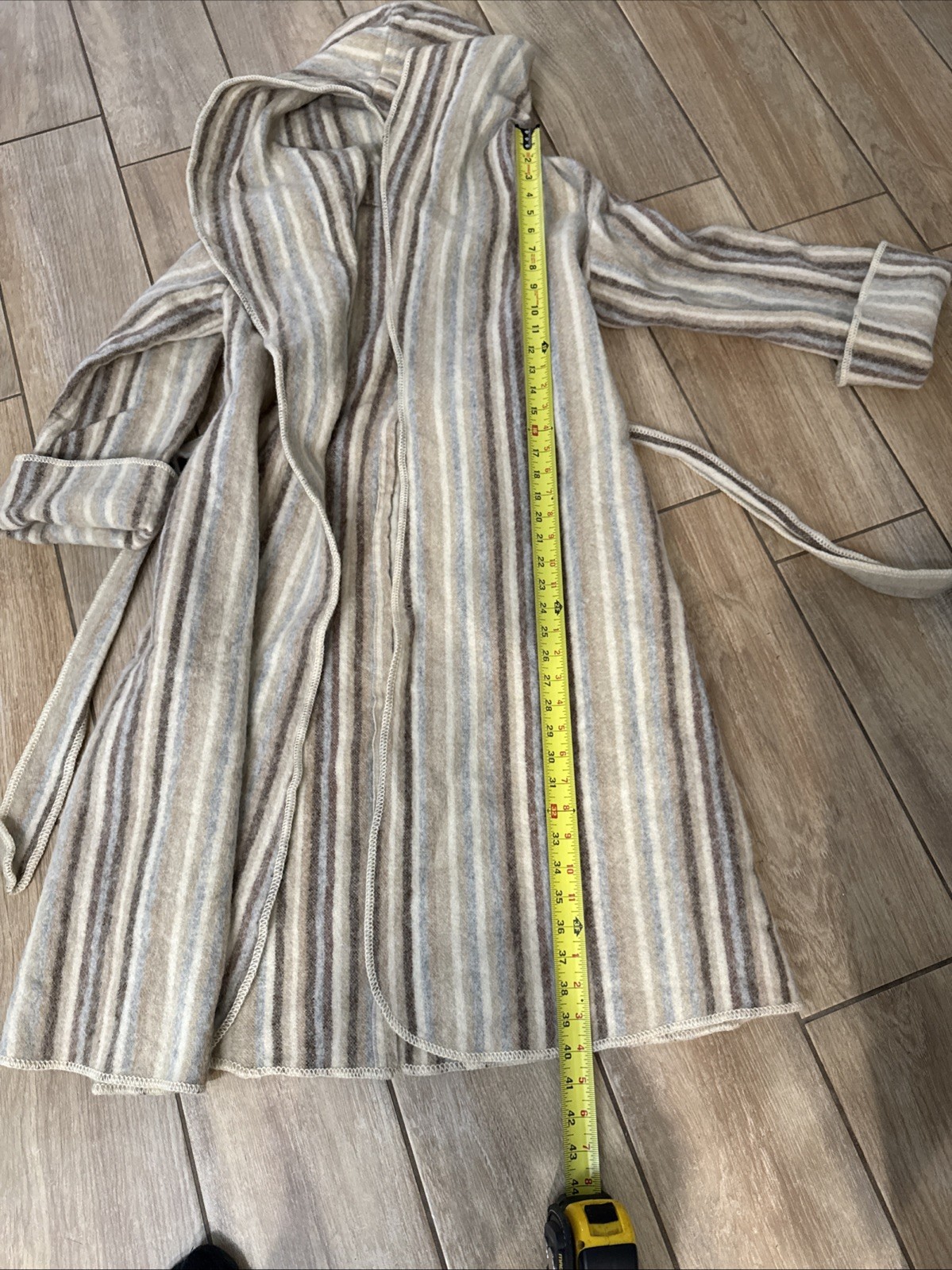 Vintage 70s Casa de Lana Wool Striped Hooded Coat Tie Sz 7 HTF pl