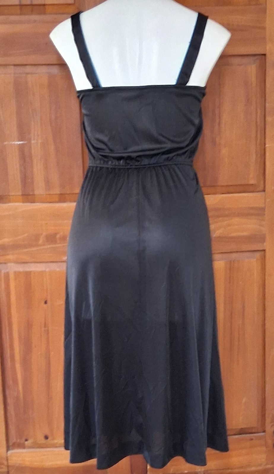 Vintage 1980s Black Sundress Poly Knit Disco Dance Sun Dress M/30