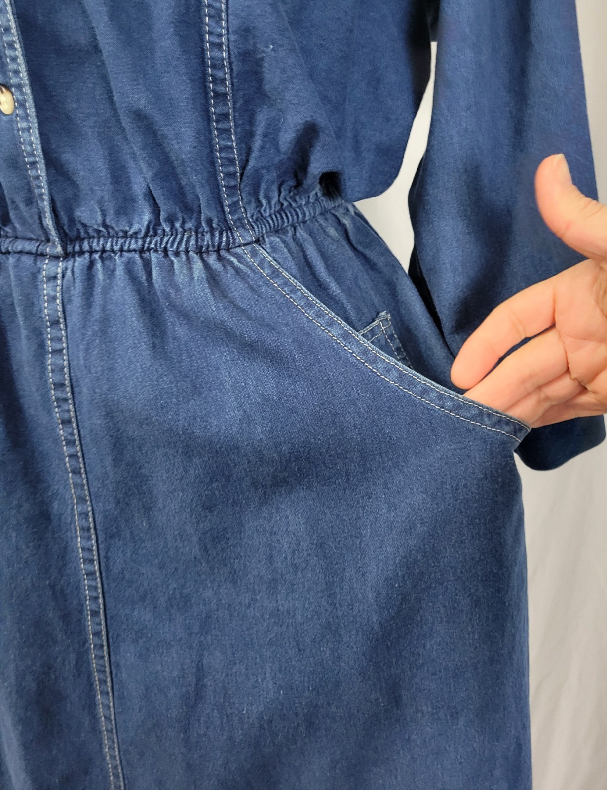 Vintage Kay Brandon for H & A Denim Shirt Dress w Elastic Waist Size M/L?