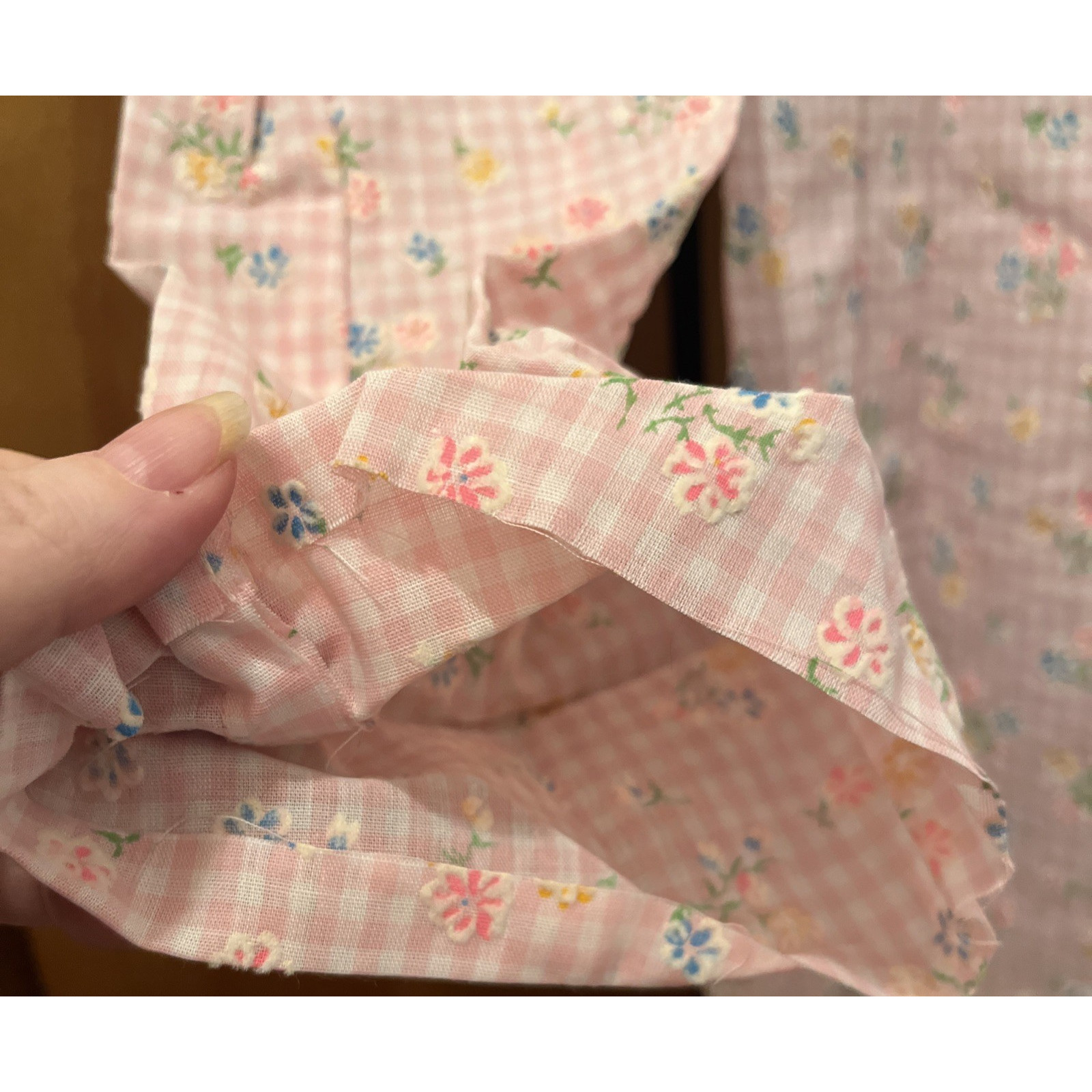 1960s Nightgown Pink Checkered Fabric w Small Flowers Prairie Gramacore Cottage