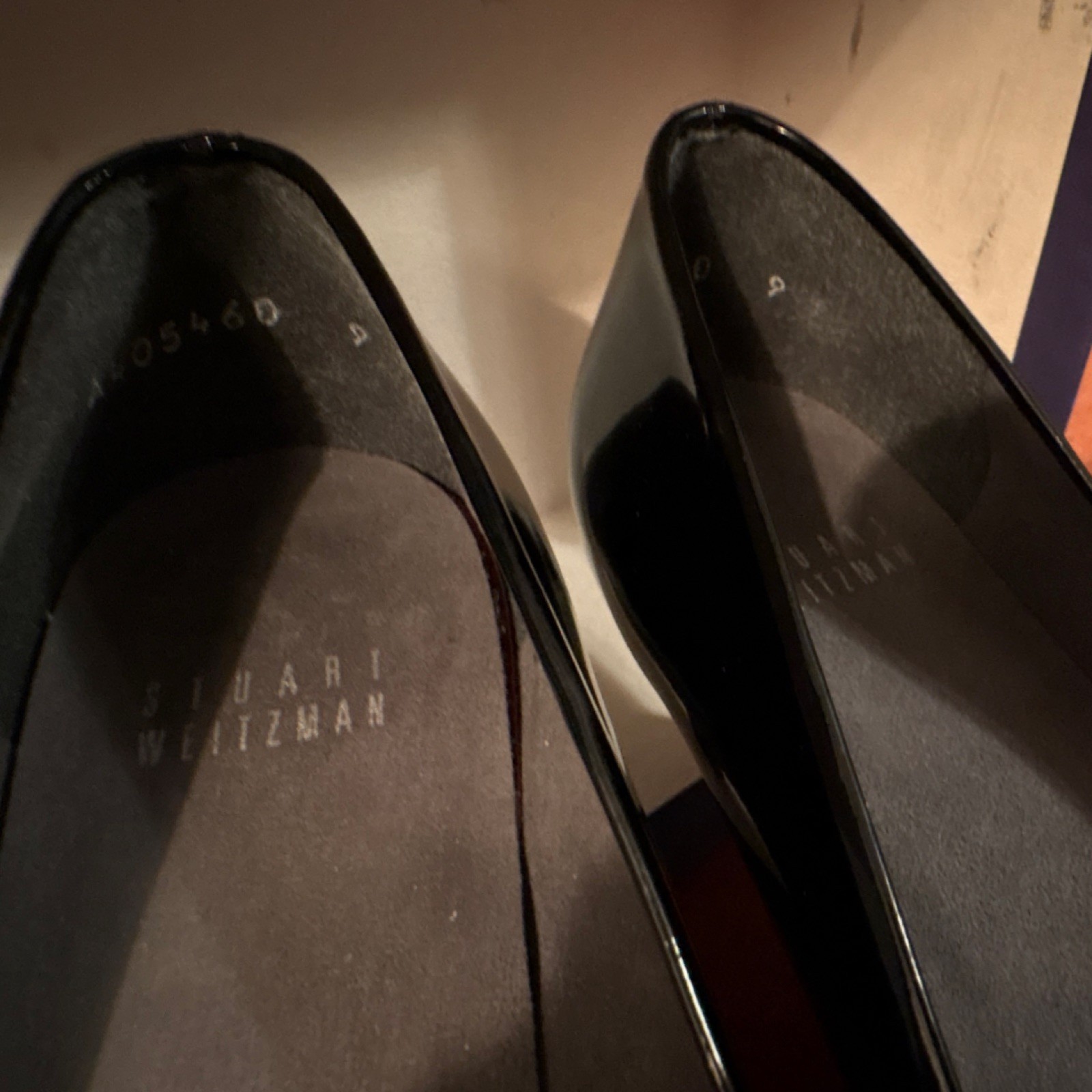 Stuart Weitzman Black Patent Leather Solid Pointed Toe Slip On Pumps 9