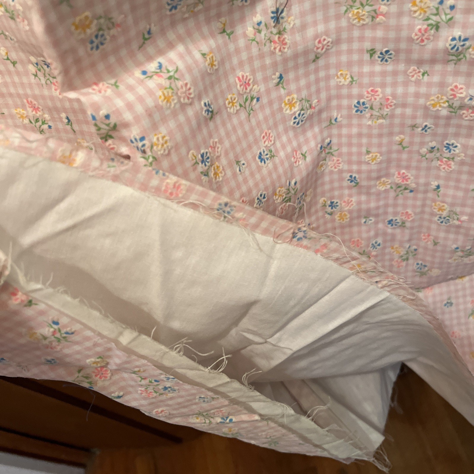 1960s Nightgown Pink Checkered Fabric w Small Flowers Prairie Gramacore Cottage