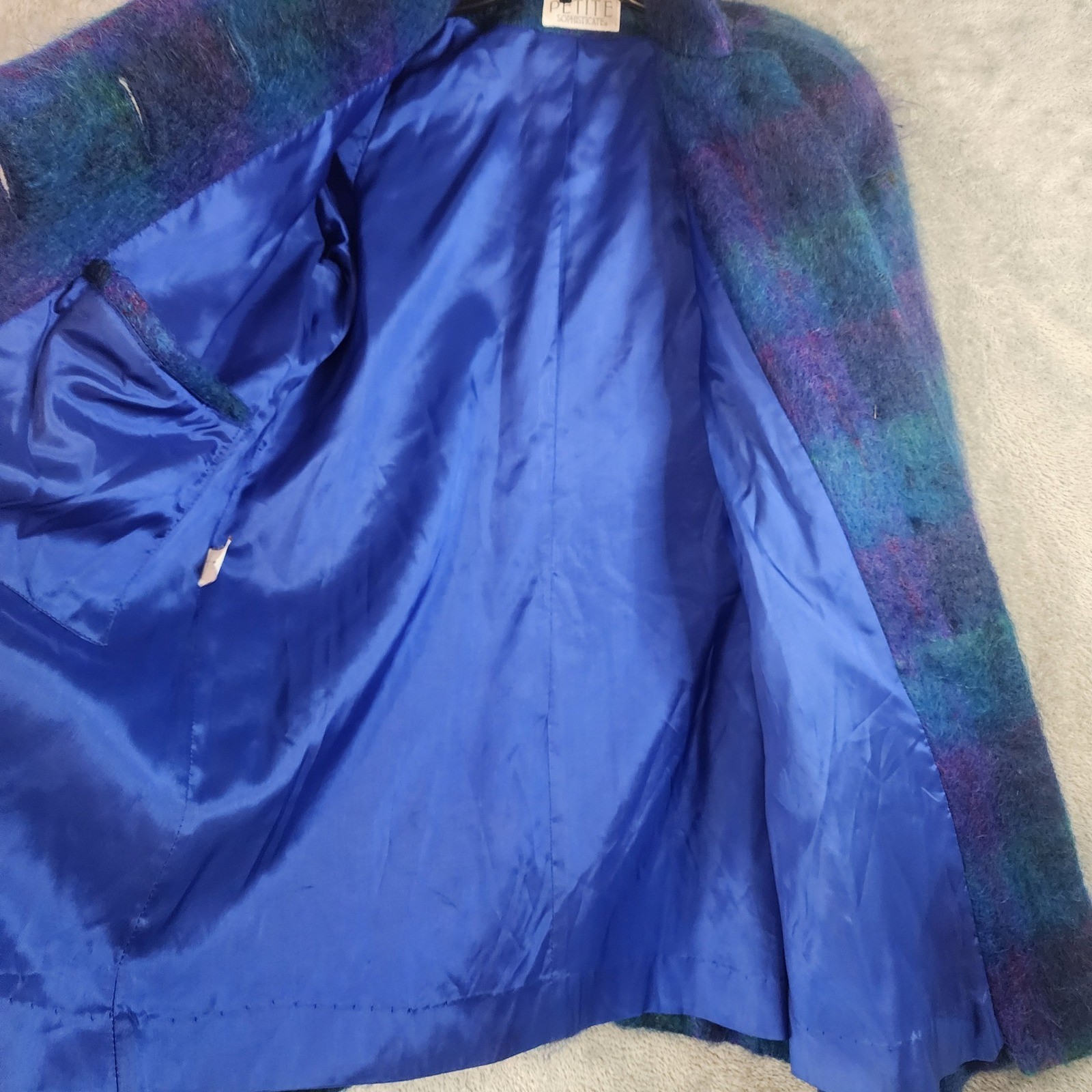 Petite Sophisticate Jacket Womens Medium Mohair Plaid Multicolor Button Up Coat
