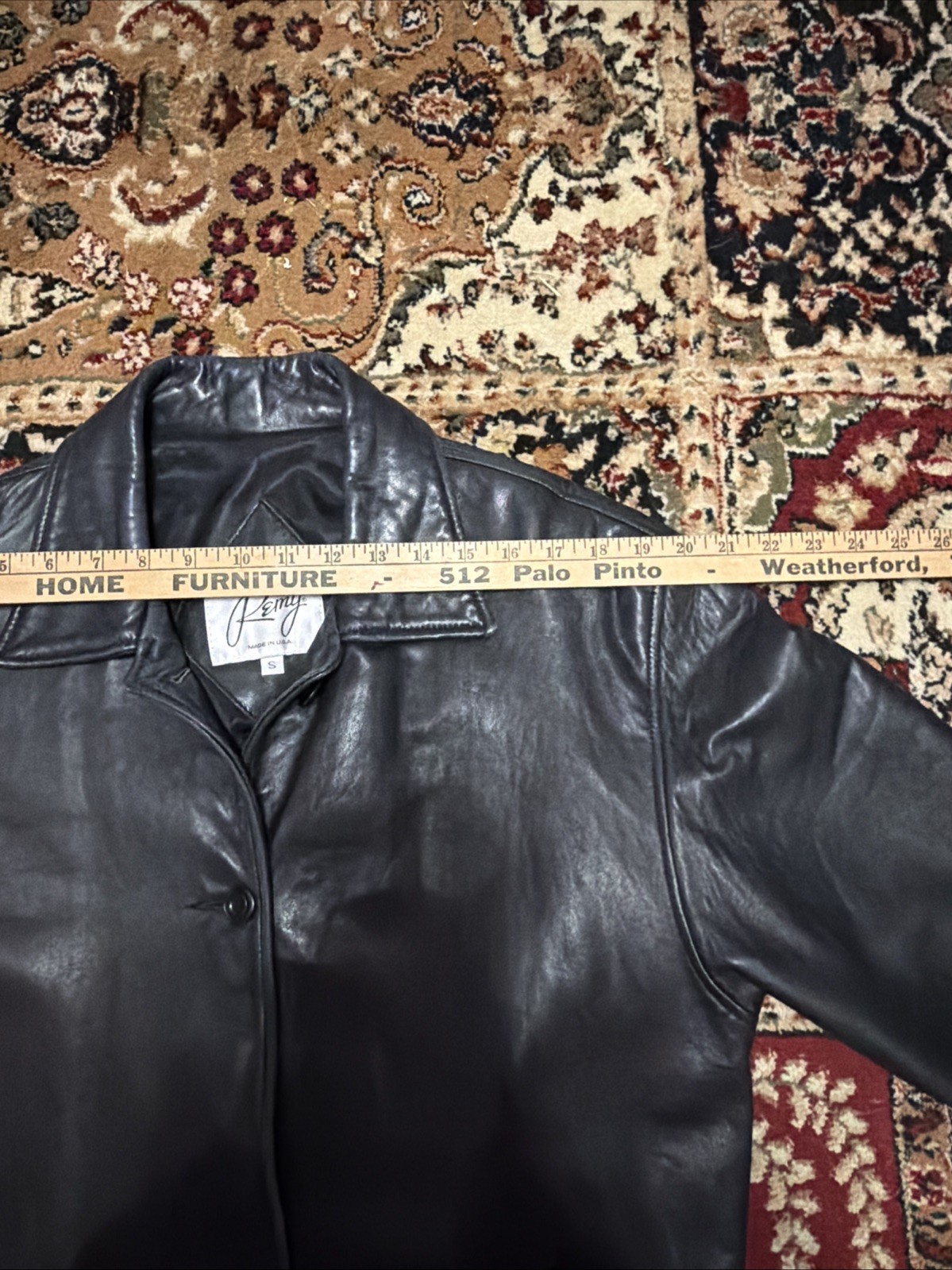 Vintage small Women’s Black Button Down Leather Remy coat Satin Interior Lining