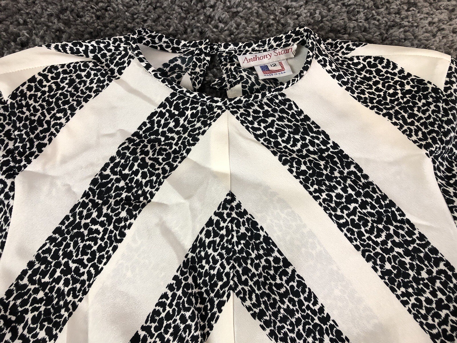 Vintage Anthony Sicari Top Womens 12 Animal Print Elastic Hem Shoulder Pads