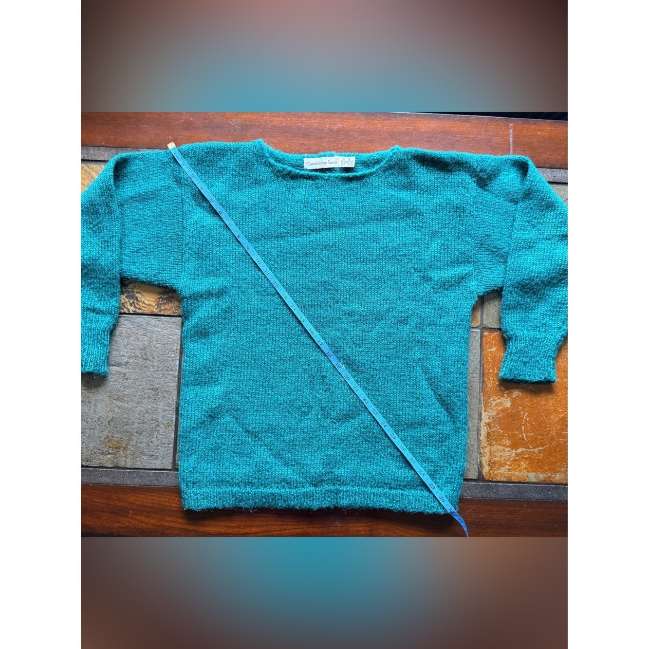 Cambridge spirit medium wool blend turquoise sweater preppy lounge cozy vintage