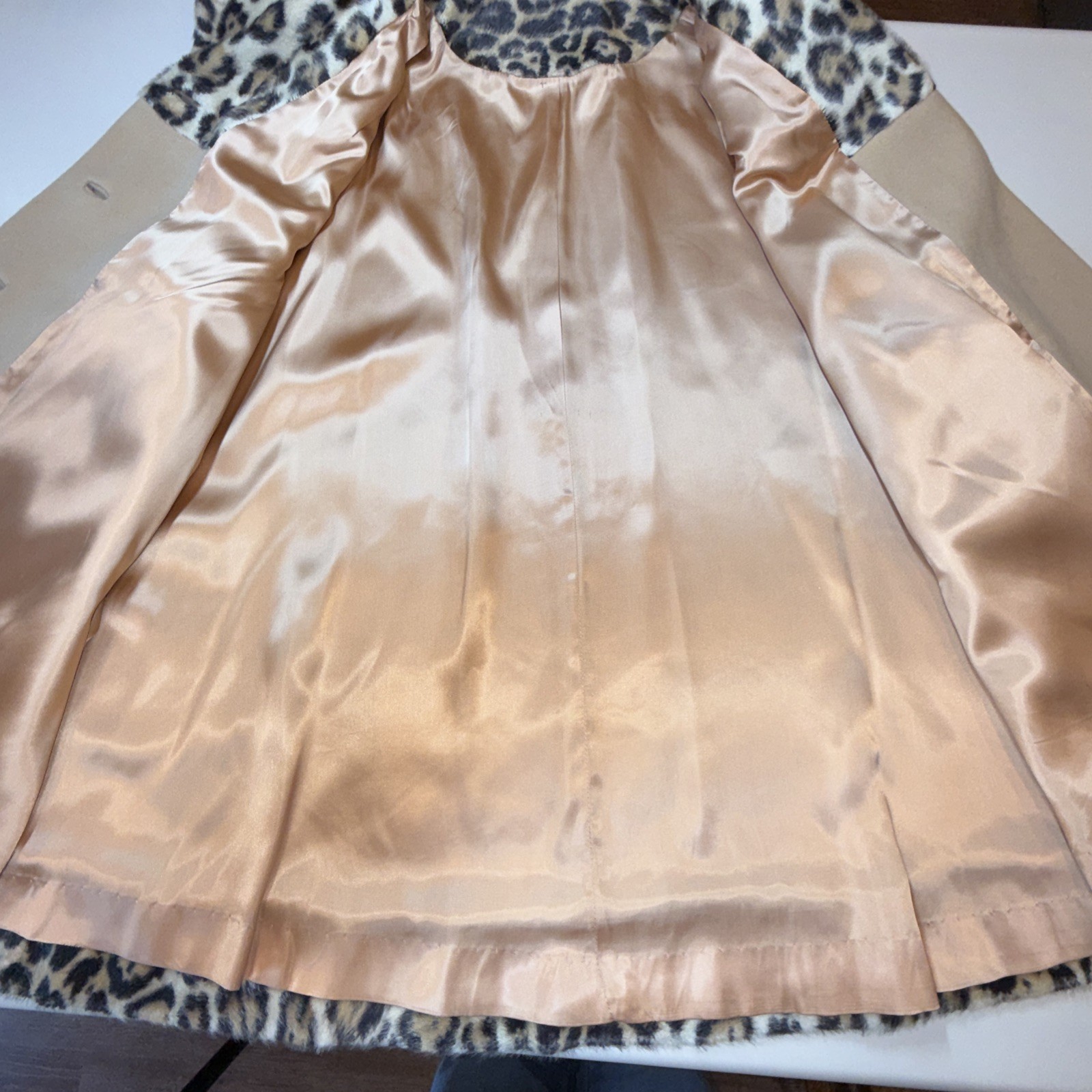 Vintage Camel Cape Faux Cheetah Fur Collar Double Breasted 70s USA Union Made
