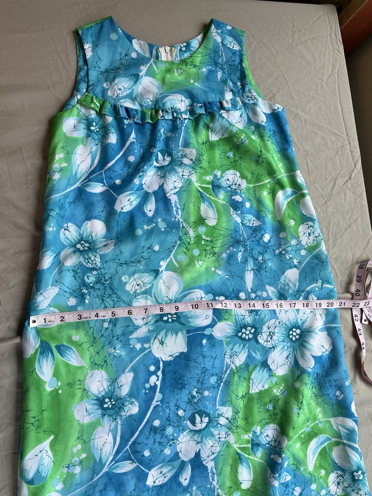 Vintage Pennys Hawaii Green Blue Floral Hawaiian Maxi Dress Size S