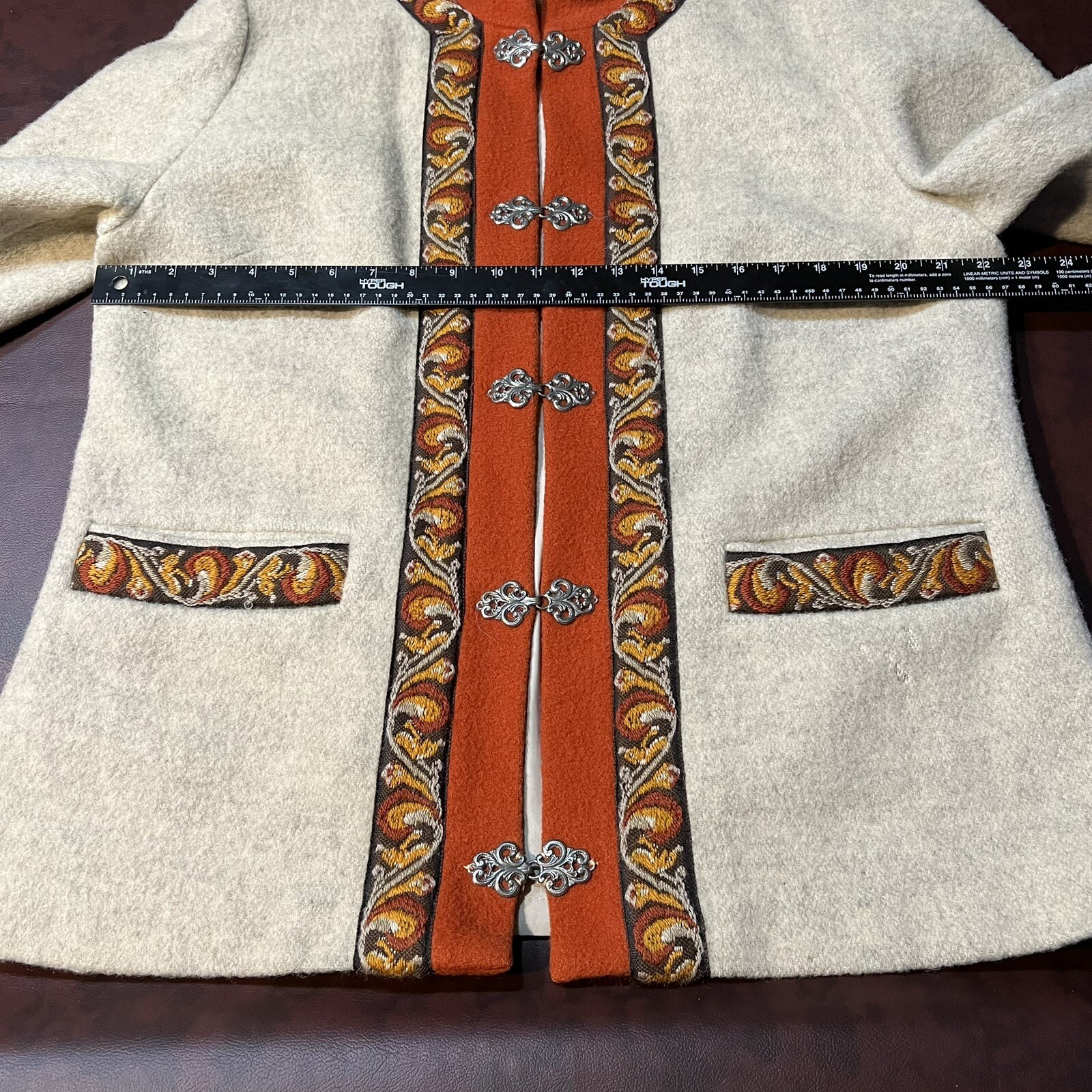 Vintage Firda by Evebofoss Jacket Womens 44 Boiled Wool Nordic Pewter Clasps