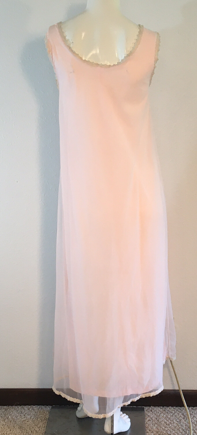 Vintage Gilead Ankle Length Nightie Pink With Cream Lace Trim Made in USA Medium