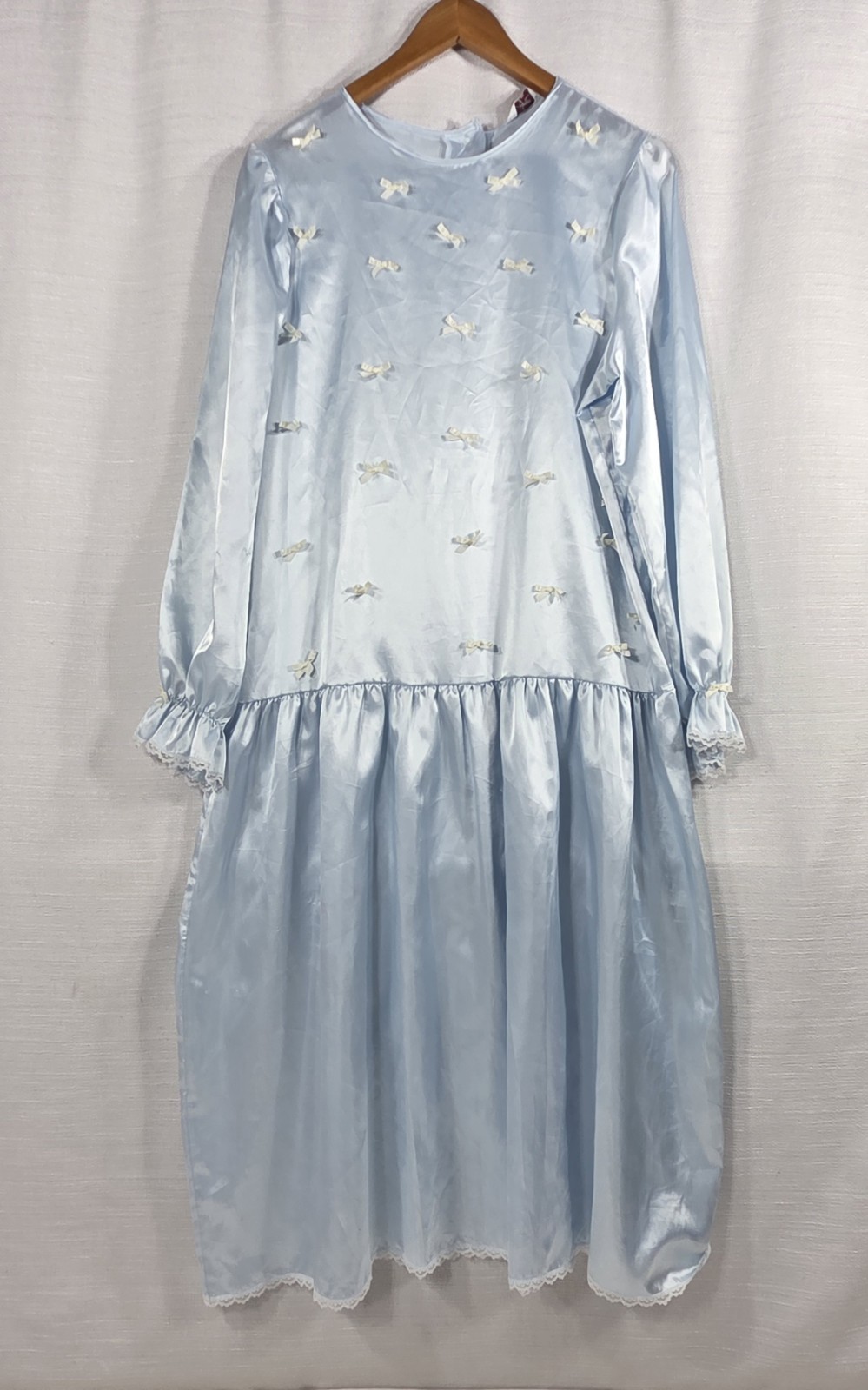 Vtg Henson Kickernick Blue Satin Bow Nightgown Coquette Cottagecore Modest Rare