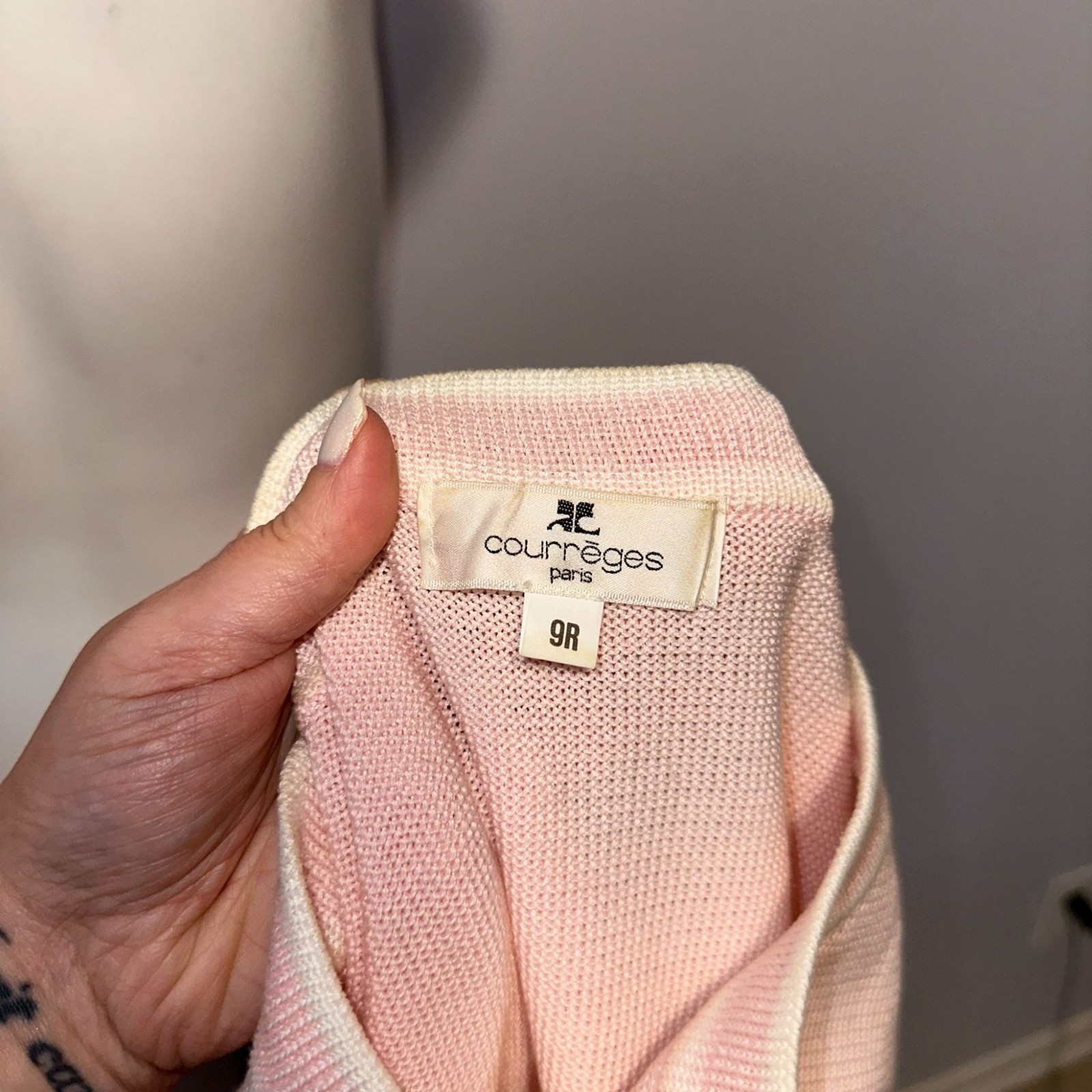 Vintage 80s Courreges Paris Soft Pastel Pink Preppy Retro Designer Sweater Sz M