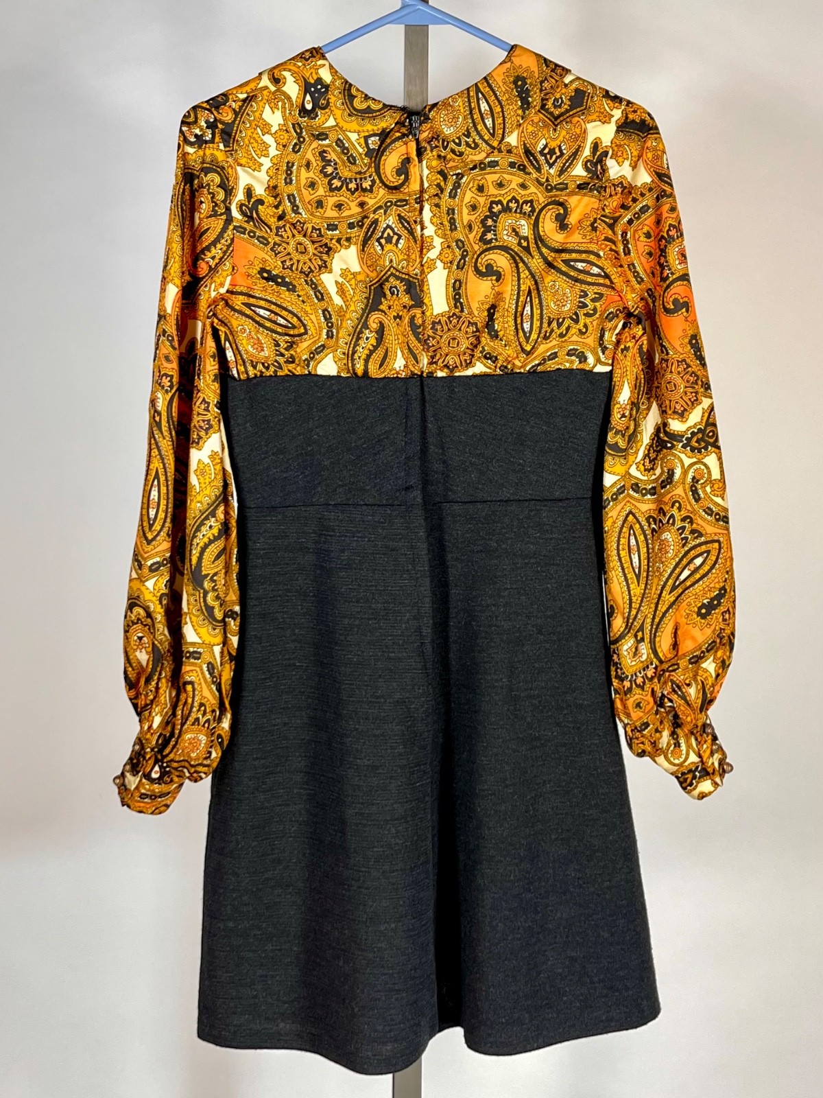Vintage 1960’s-1970’s Kelly Arden (petite) grey, paisley dress & vest 2-pc. set