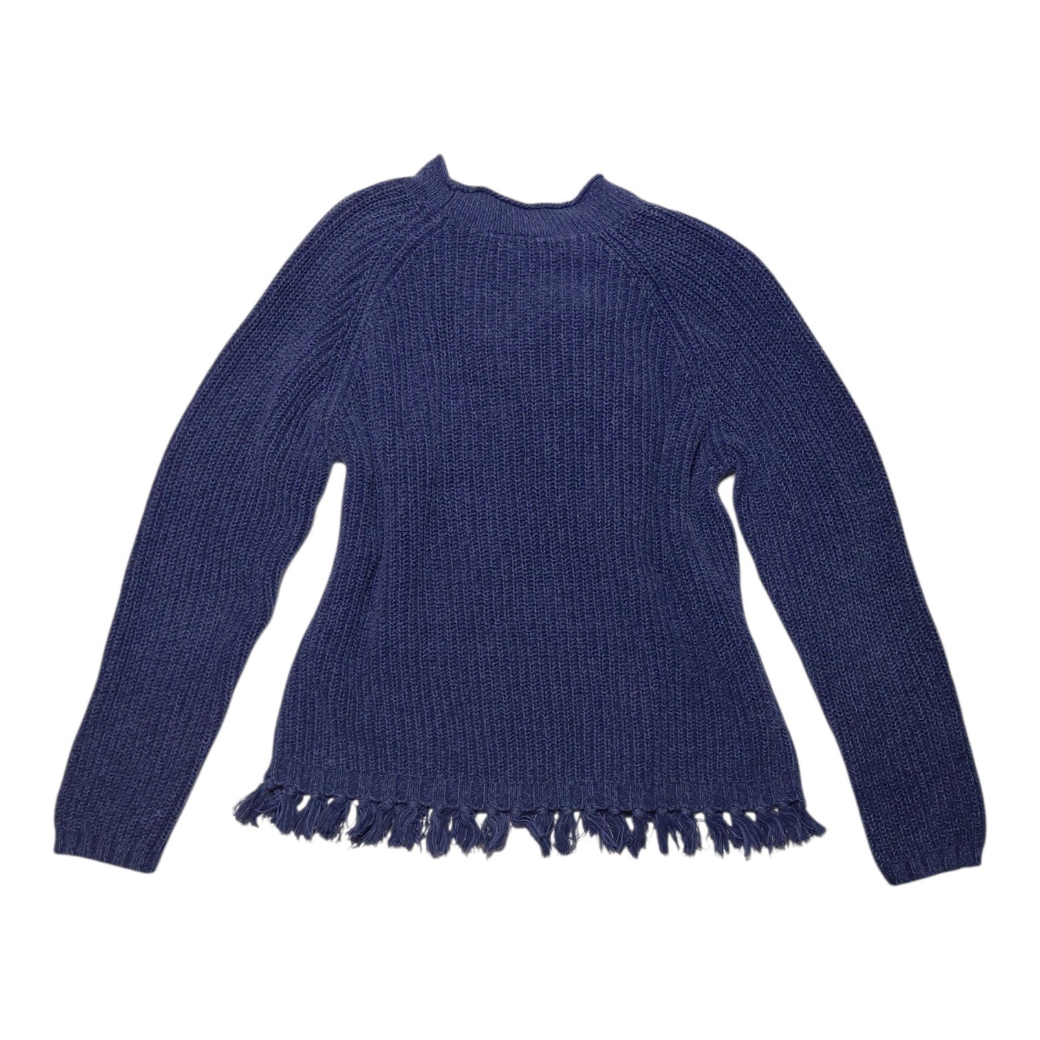 Vintage Koret City Blues Sweater Blue Patchwork Ribbed Mock Neck Fringe Hem S