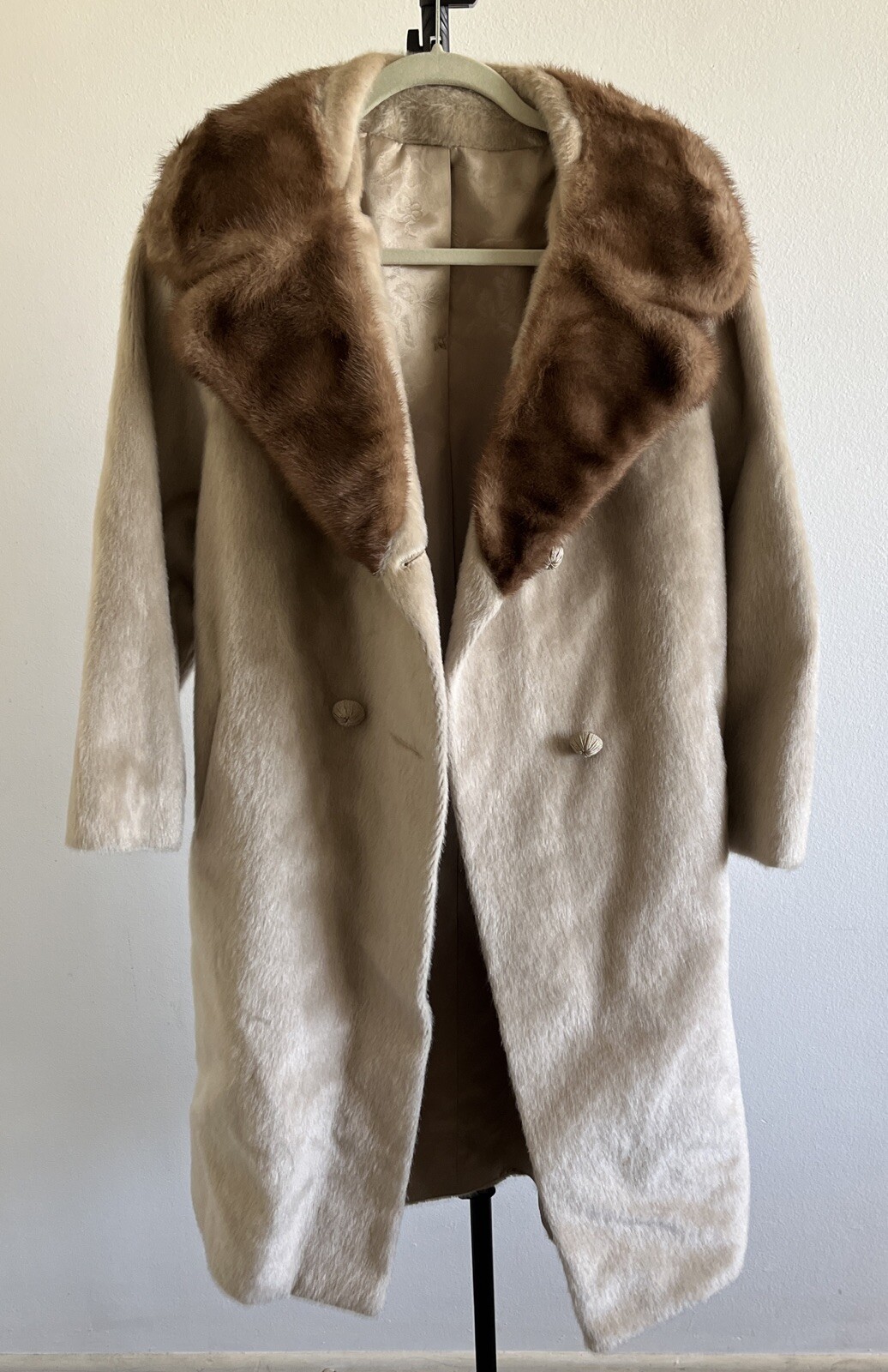 Vintage 60s La France Russel Taylor Brown and Tan Faux Fur Coat Large