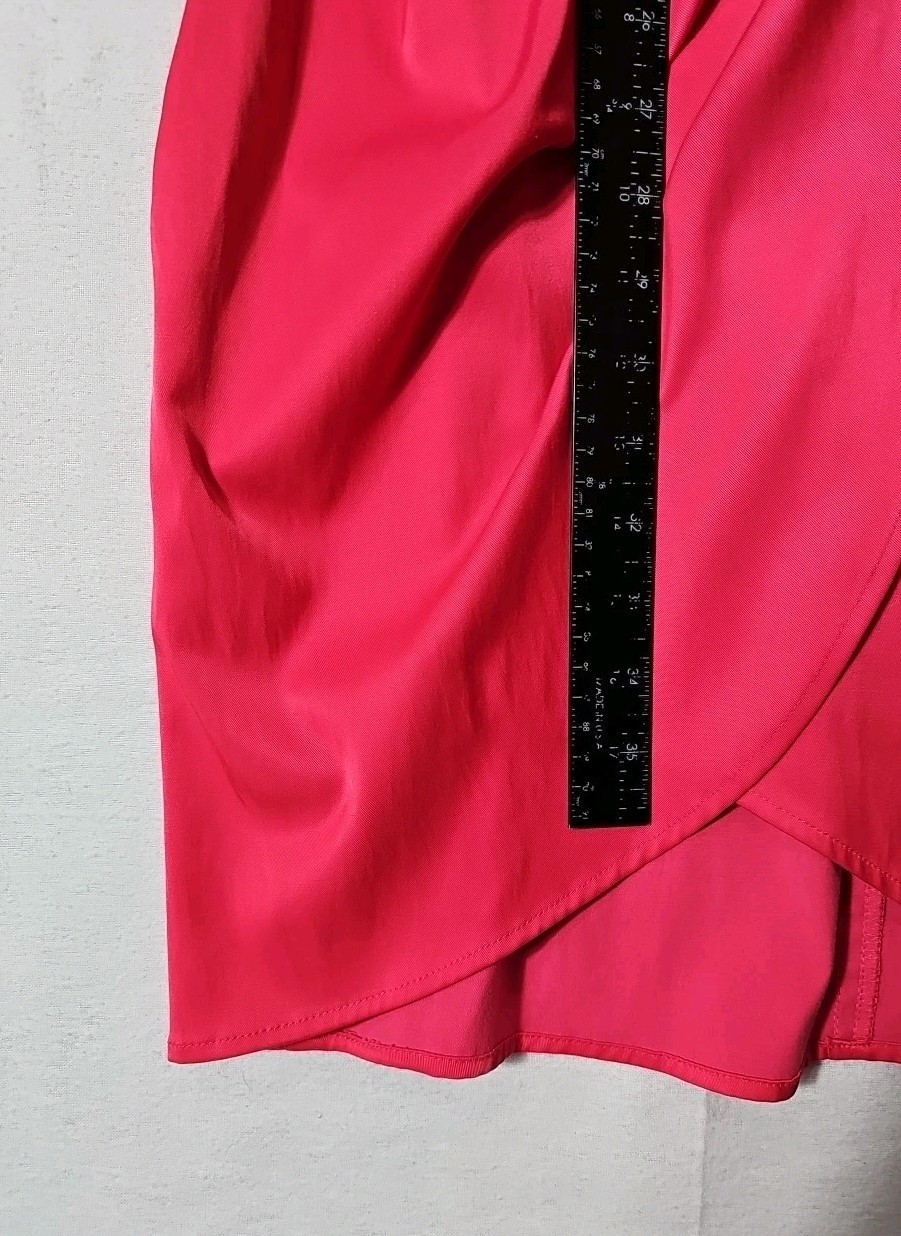 Vtg 90s/Y2K CACHE Dress 8 Pink Belted V Neck Short Sleeve Faux Wrap Gold Button