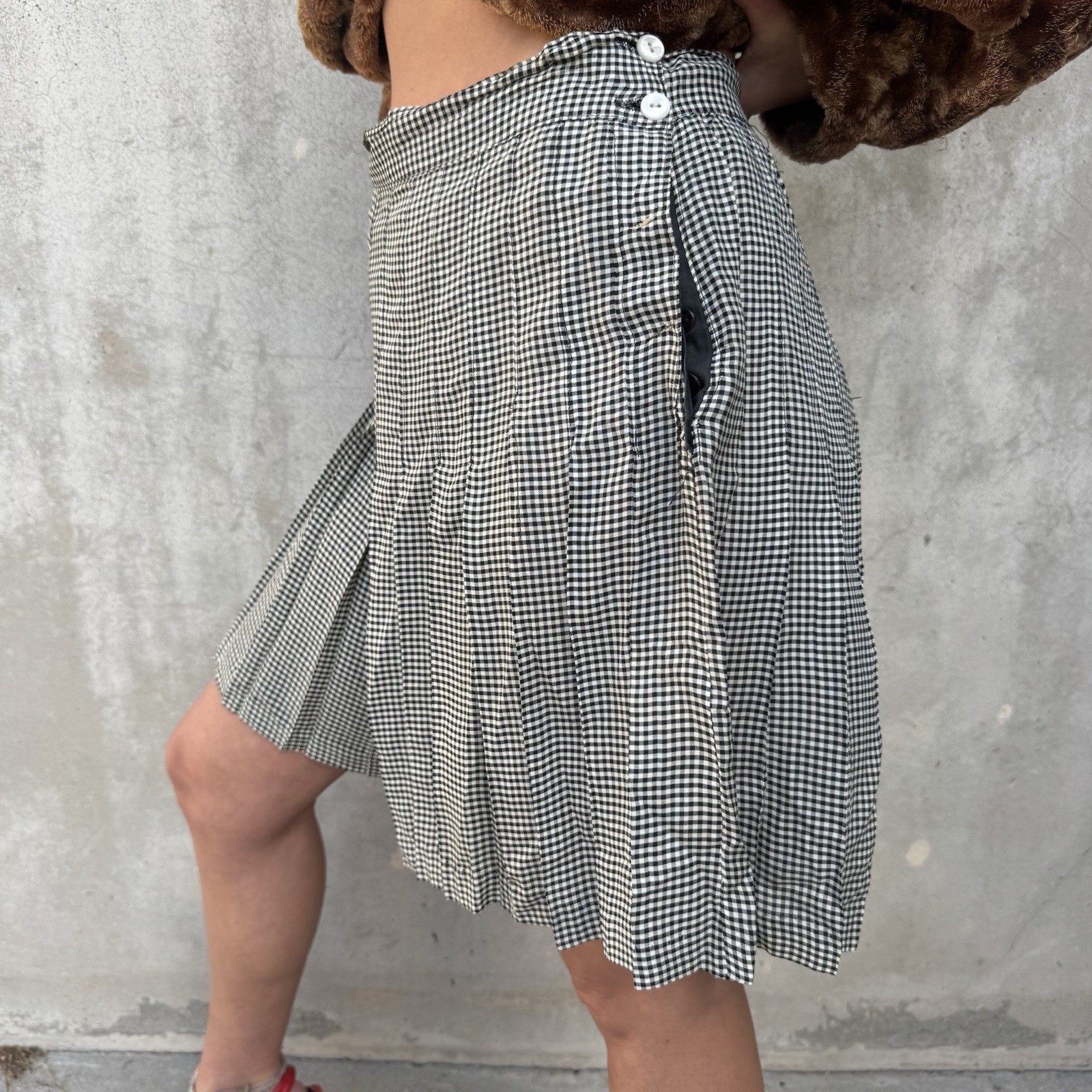 Vintage 1930s Checkered Black&White Rayon Pleated Shorts Sportswear Tennis