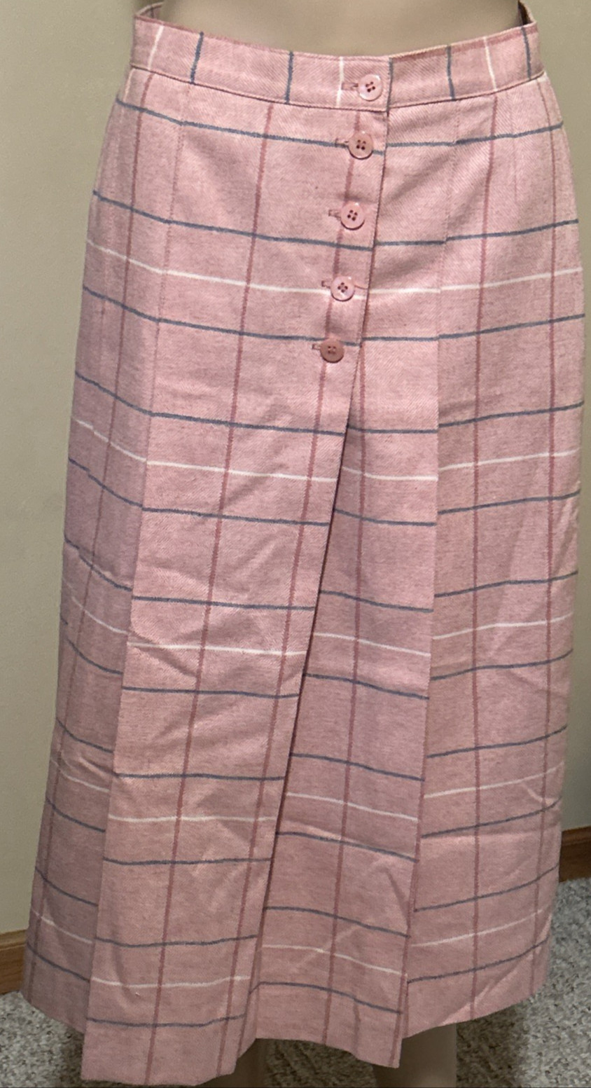 VINTAGE The Wyndham Collection Pink Plaid Wool Midi Skirt – Size 10 – NWT ~JJC4