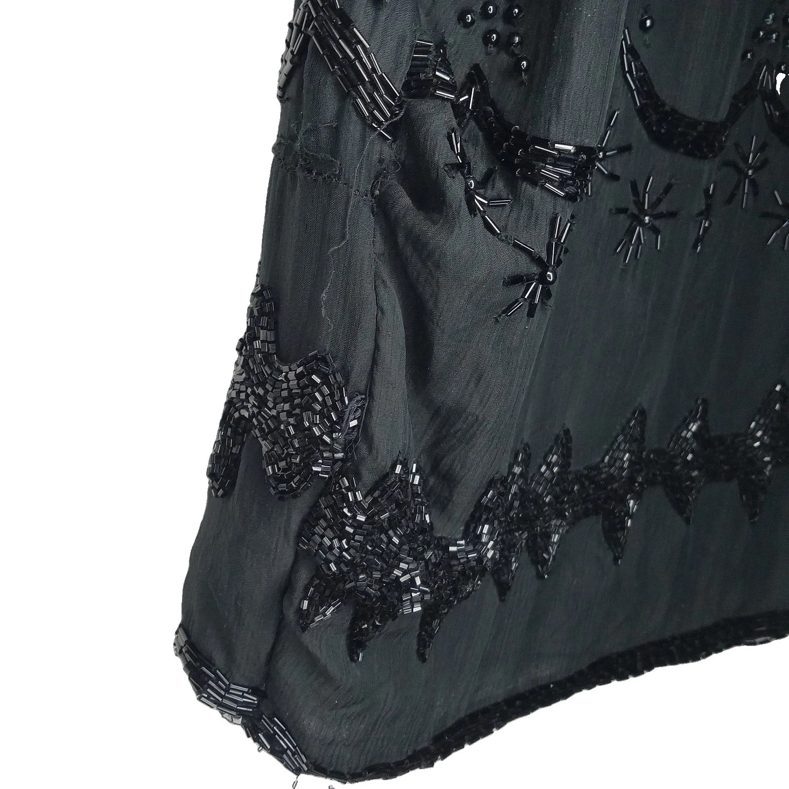 VTG Nite Waves Black Beaded Silk Dress Womens Sz M/L Cocktail Flapper Gatsby 80s