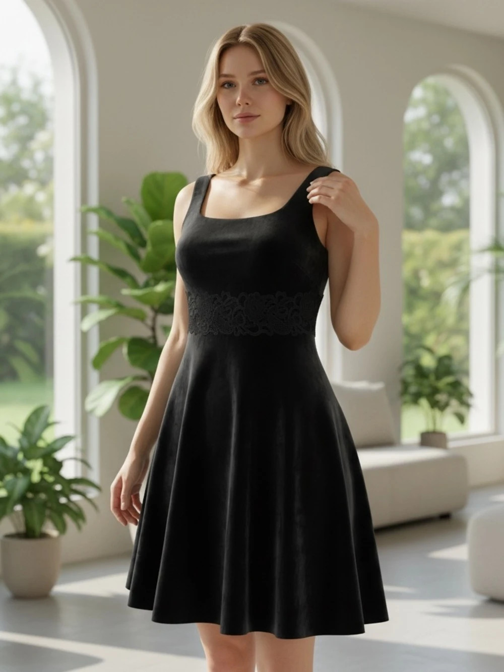 Vtg 90s Jessica McClintock Gunne Sax Velvet Dress Lace Waist Skater Goth 5/6 LBD