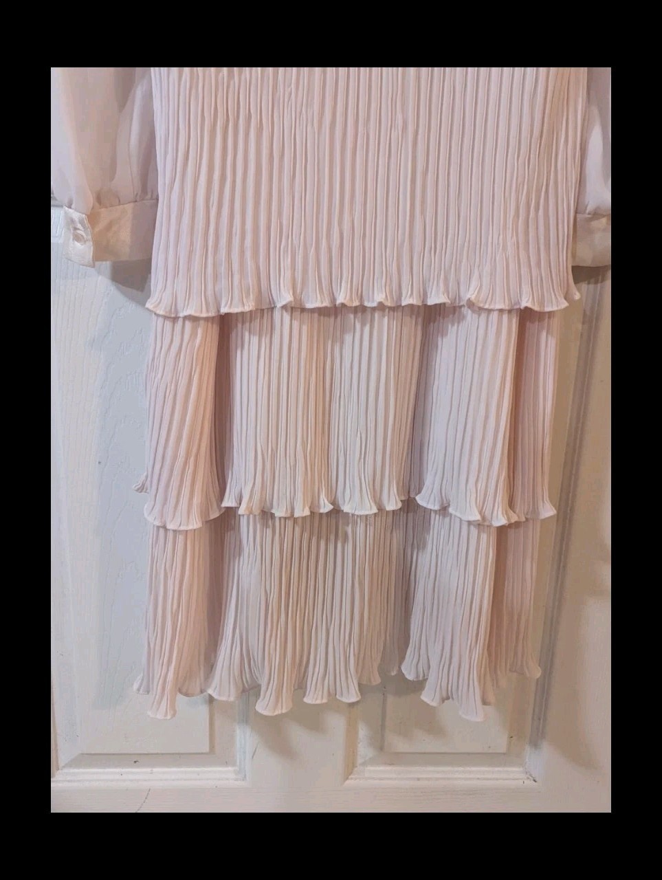 Vintage Flapper Dress Sz 12 Rouched Layers Pink Ruffles USA Long Sheer Sleeves