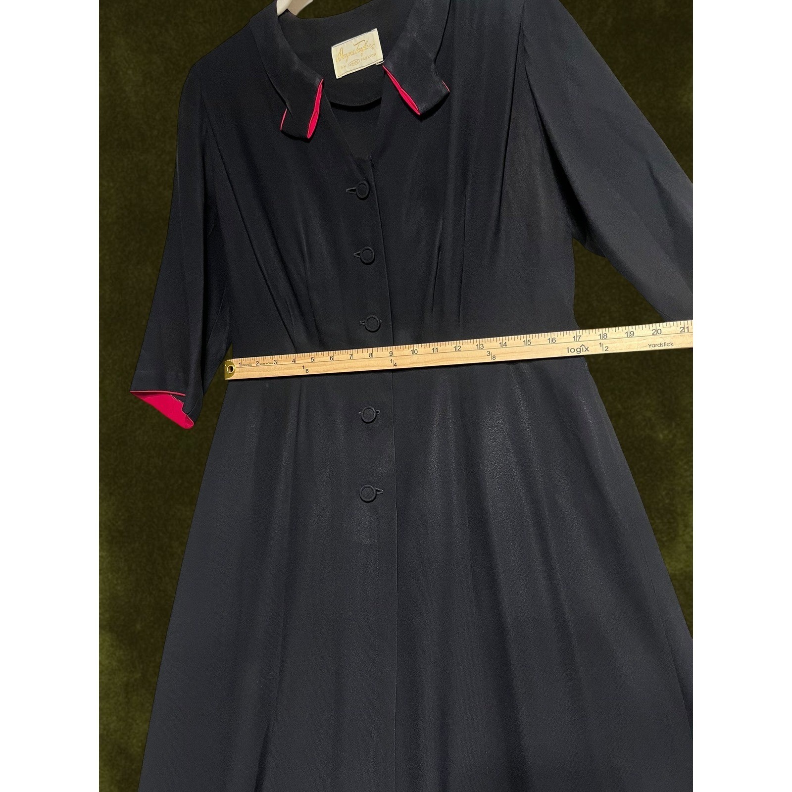 Vintage 1950s Rogers Taylor Navy Blue Fuchsia Pink Trim Fit Flare Dress Mid-Mod