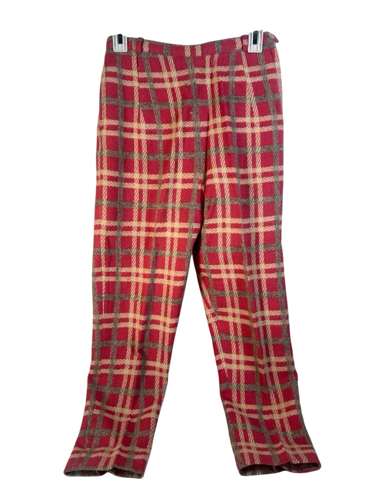 vintage Plaid Wool Pants 1970s Women’s Size S Pink Grey High Waist Lined