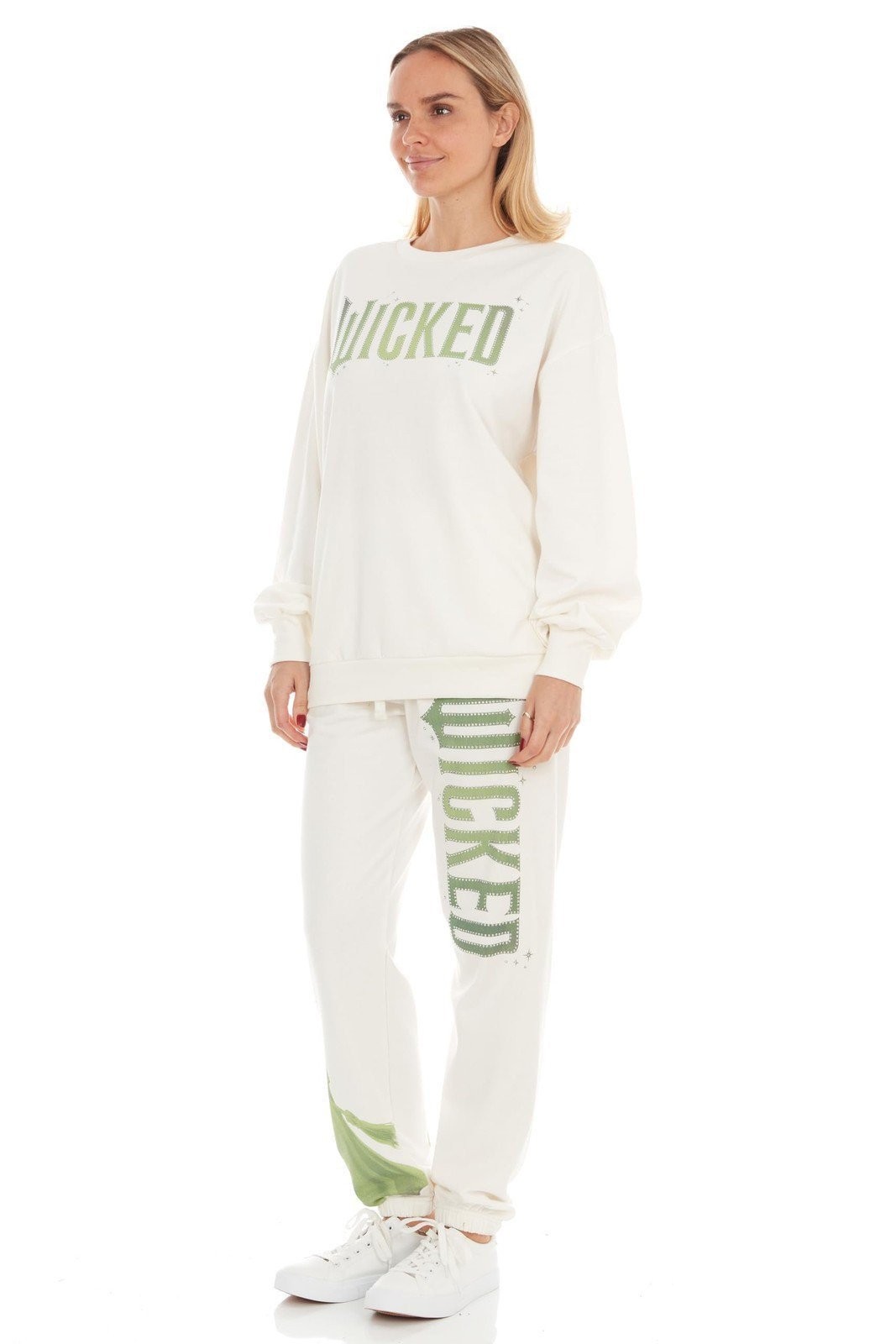 Wicked Women’s, Ladies & Juniors Off-white 2-piece Crewneck & Jogger Set