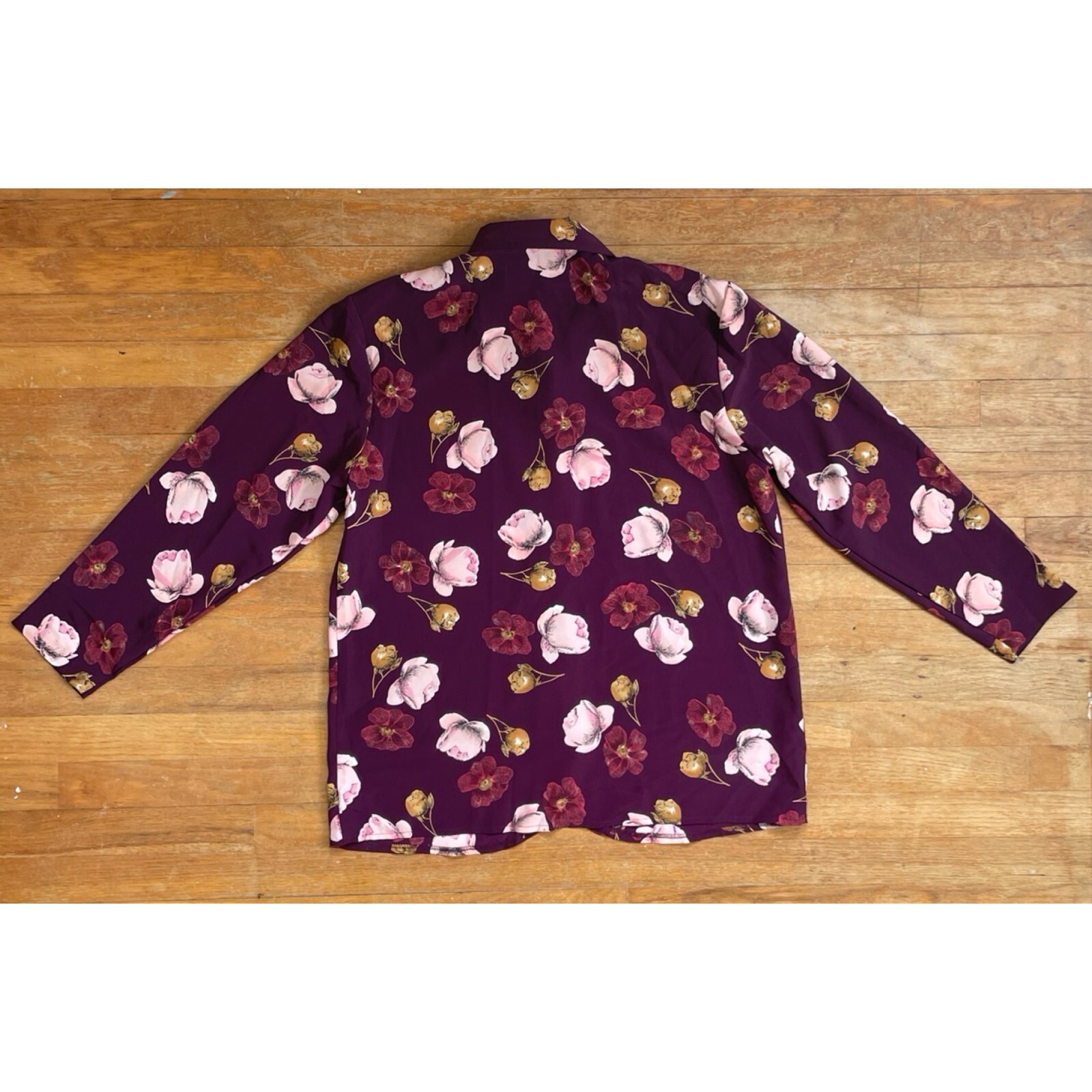 Vintage Floral Print Blouse Size Large/XL 1990s Deep Red/Purple Collared Shirt