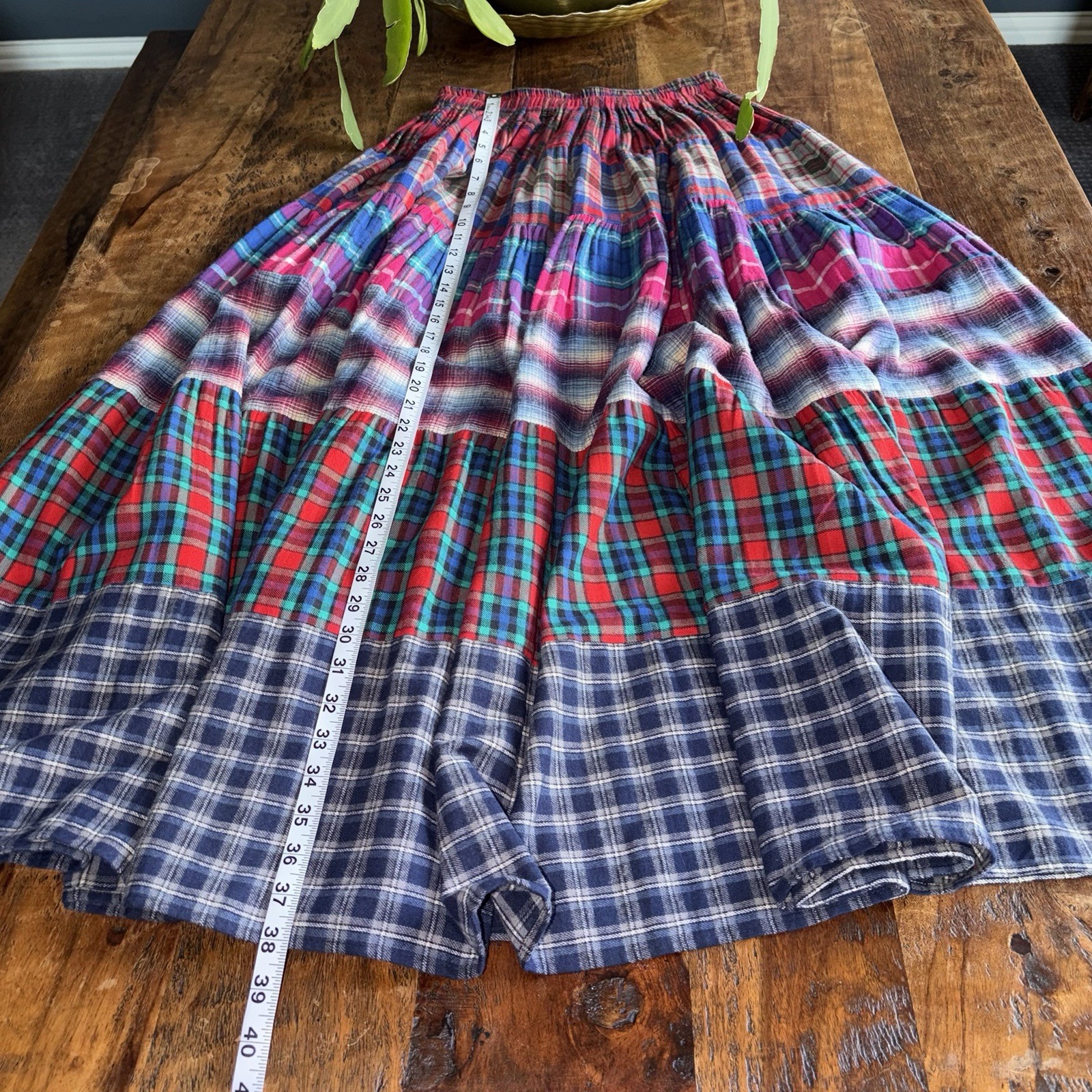 VTG Tour De France Plaidwork Maxi Skirt 100% Cotton Indie Grunge Elastic Waist