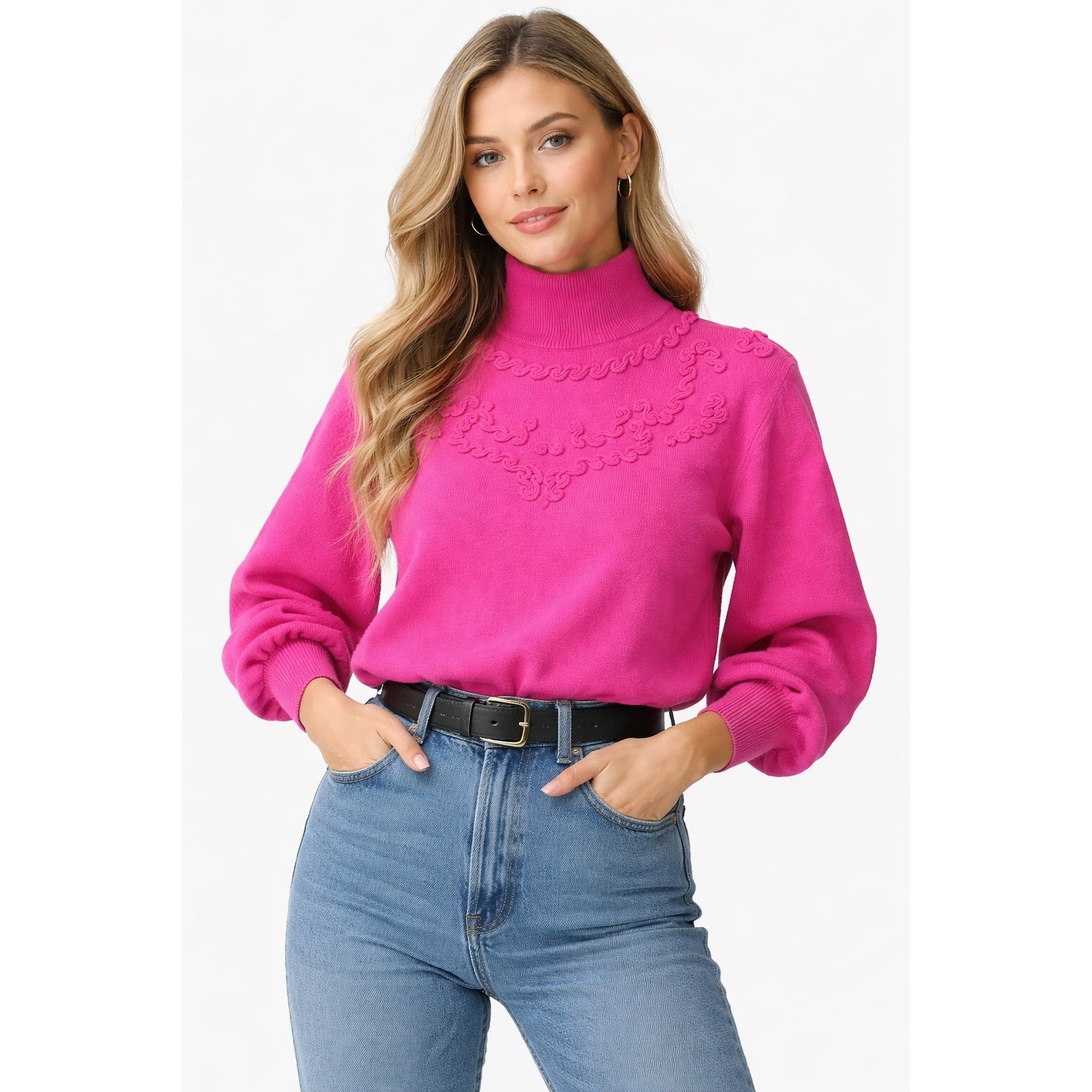 Vintage DSI Skiwear Sweater Pink Turtleneck Wool Blend Embroidered Detail Size S