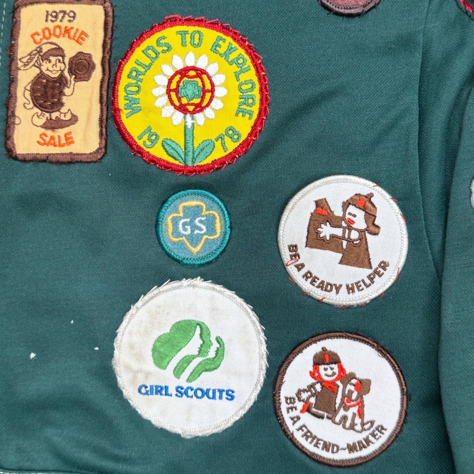 Vintage 1970s Girl Scouts Patch Zip Hoodie Green Rare Collector 50+ Patches