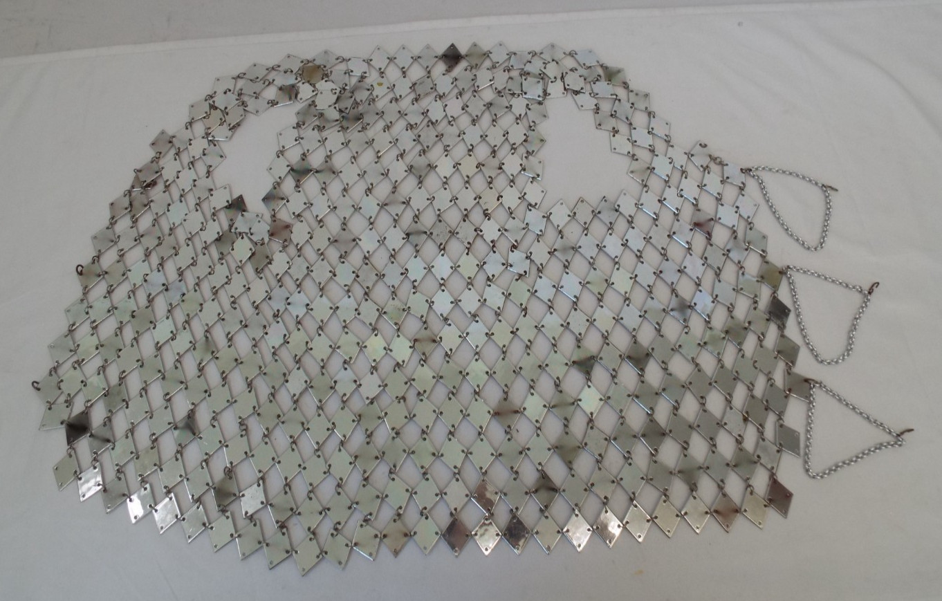 VTG 1960s Silver Tone Chainmail Long Vest Top Mirror Finish Paillette Chain Mail