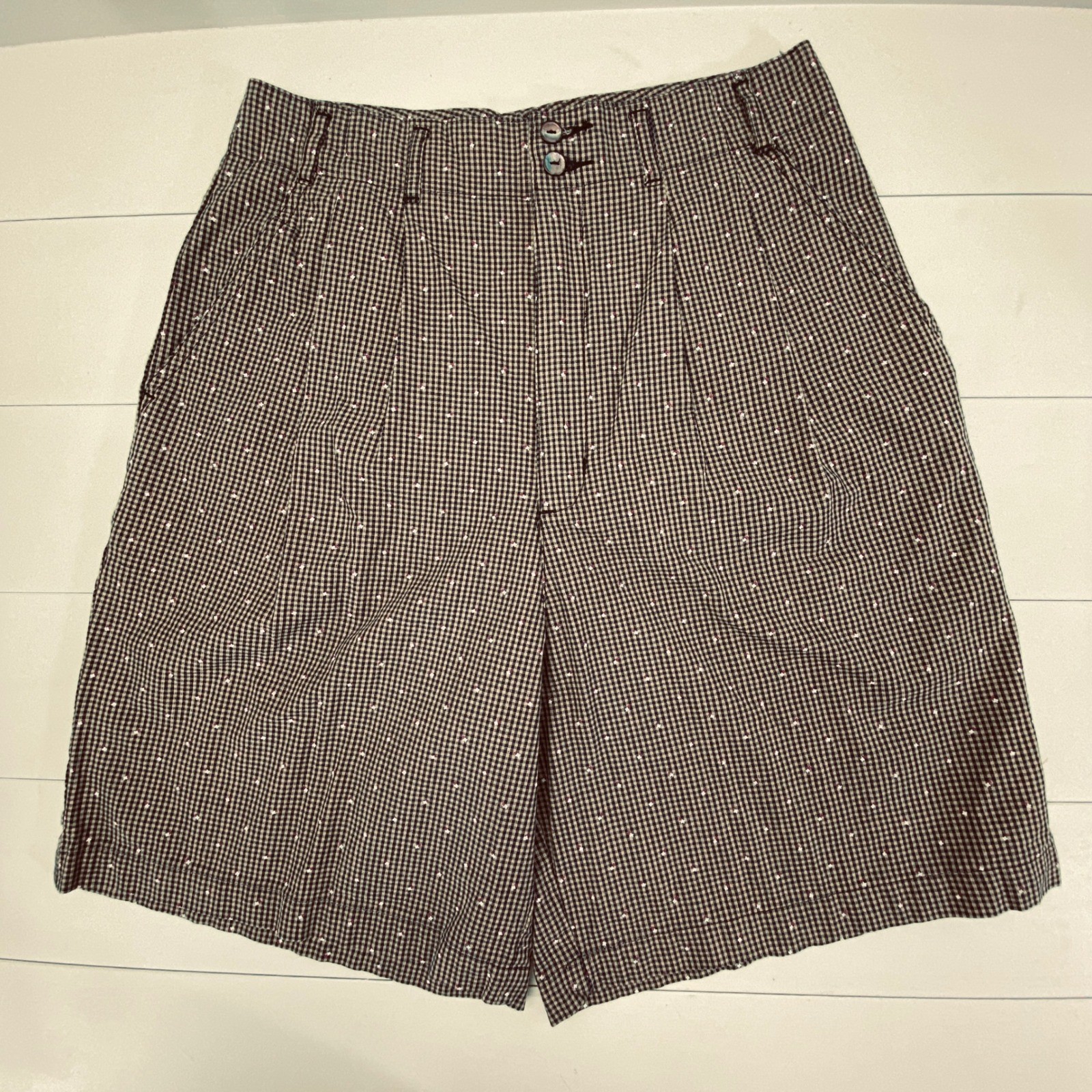 Vtg 90s Dockers Gingham Plaid Shorts Womens Sz 12 High Waist Pleated Menswear
