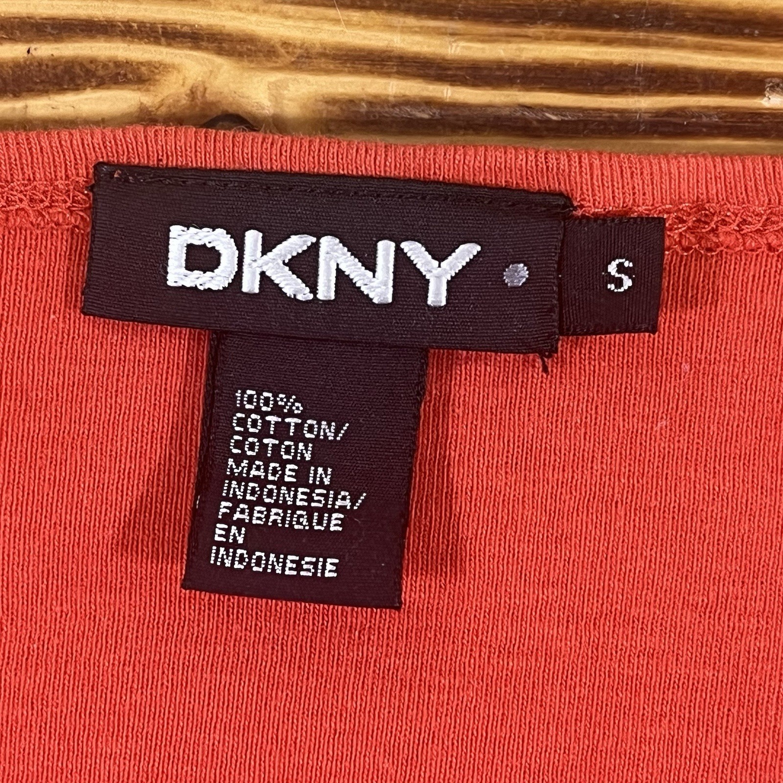 Y2K Vintage DKNY Top Shirt Size Small Cotton ORANGE Scoop Clasp Front Women’s