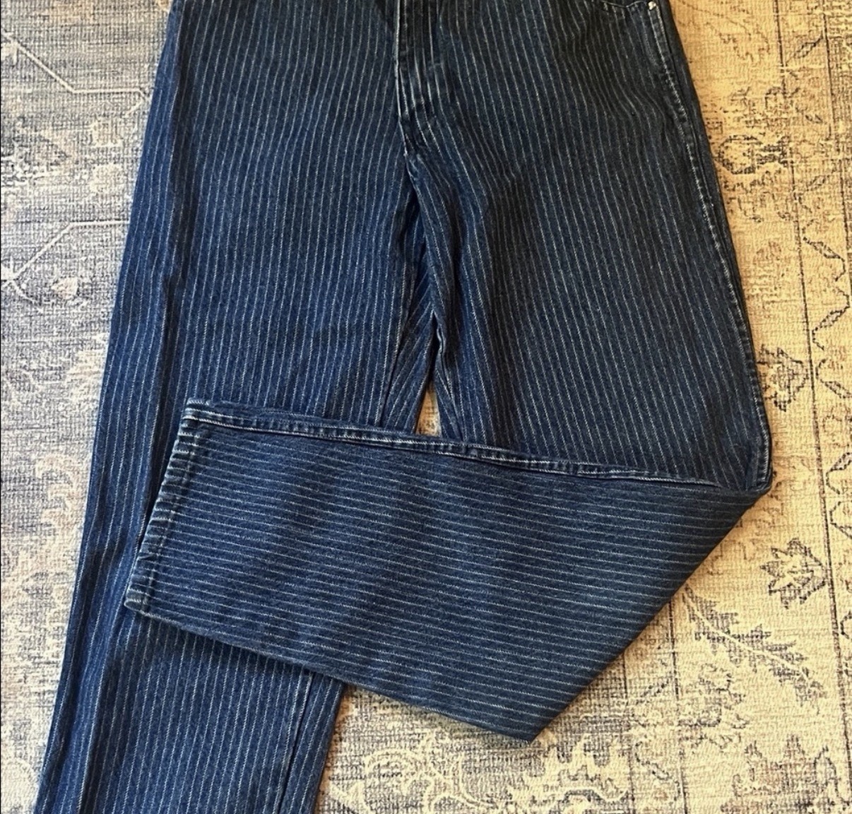 ZENA Vintage Blue White Striped Denim Jeans for Women