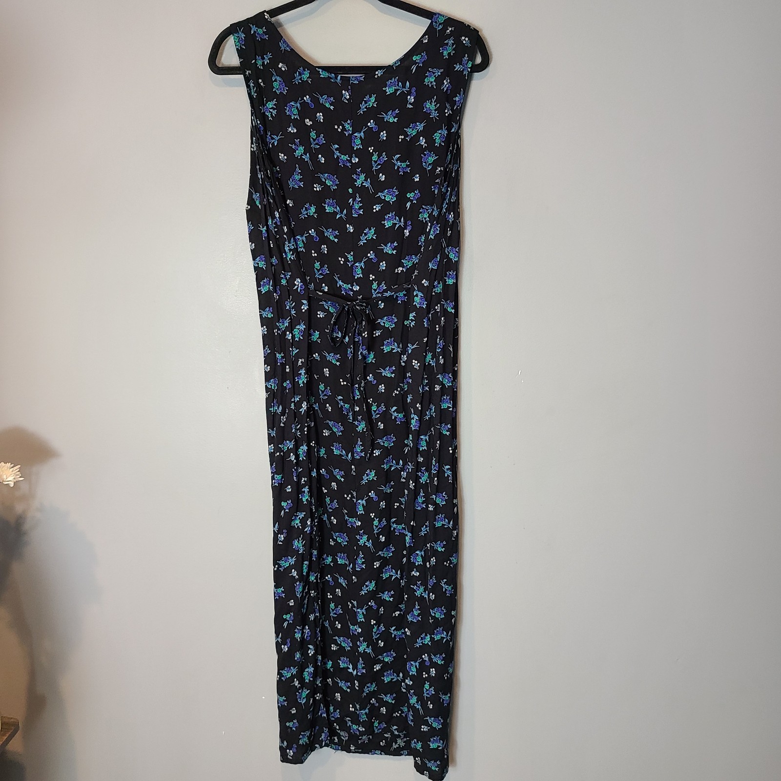 Vtg Floral Dress Cottage Fairy Grunge Y2K Sz Large 90s Tie Back Maxi Resort Boho