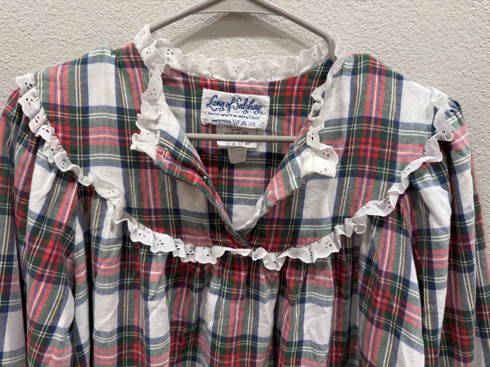 Vintage Lanz of Salzburg Plaid Pullover Nightgown Made With Love in USA M