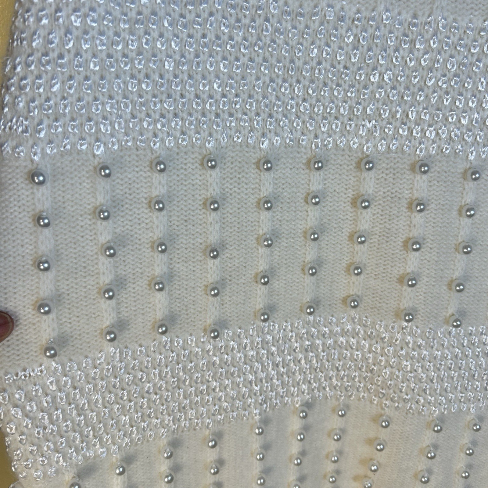 Vintage L’Eau Vive Sz M Cream Pearl Embellished Sweater Lambswool Angora Rabbit