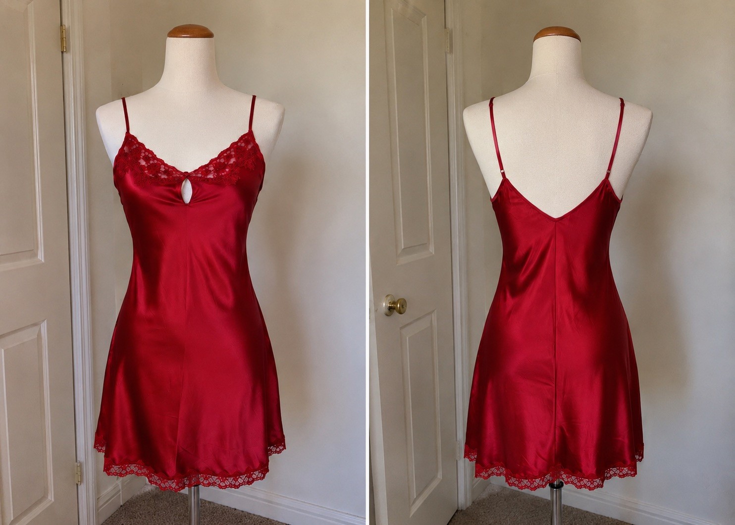 Vintage Victoria’s Secret 100% Silk Red Lace Slip Dress Y2K 2005 Size L