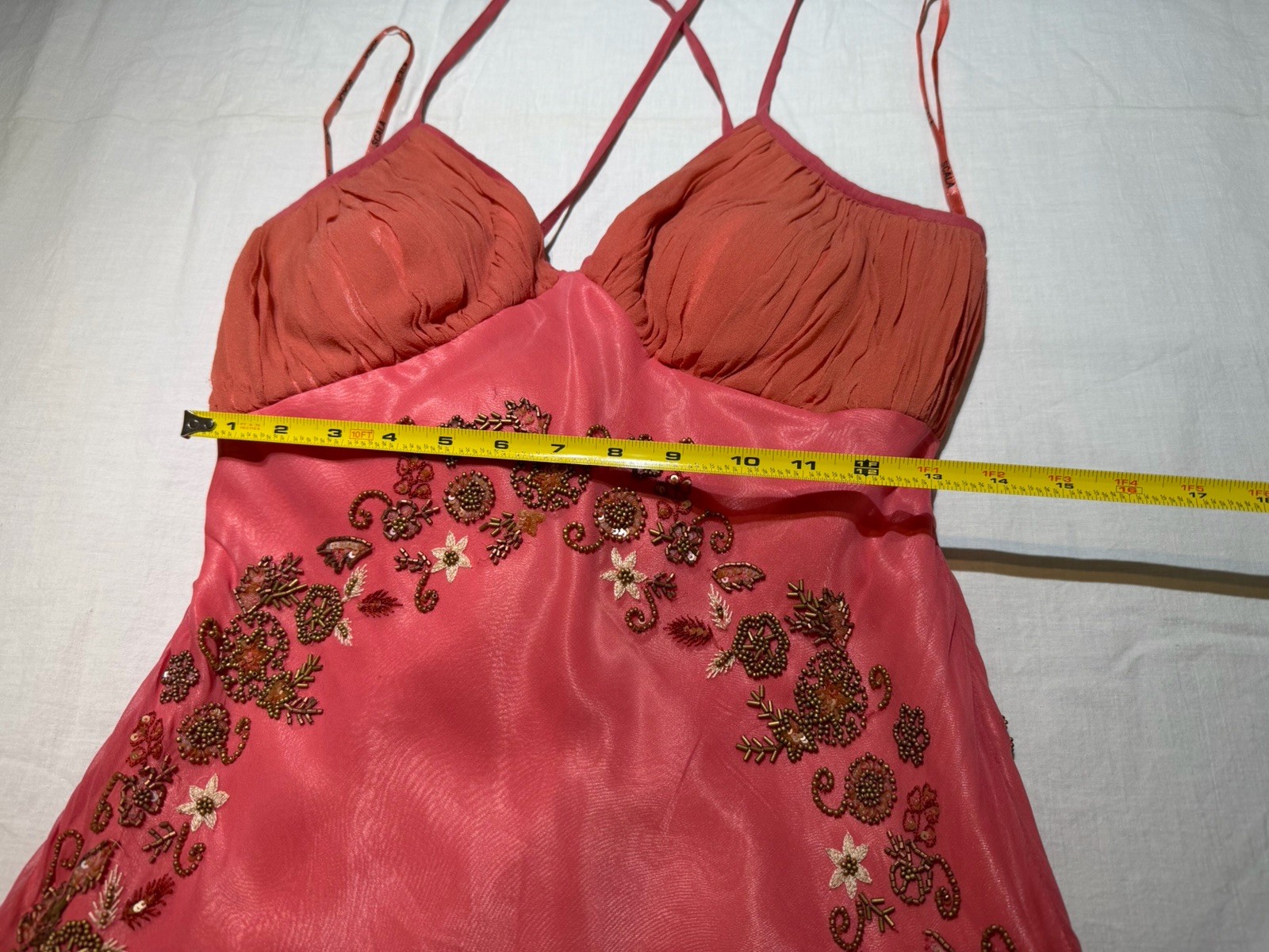 Vintage 90s Scala Coral Salmon Silk Beaded Mermaid Gown-M/L