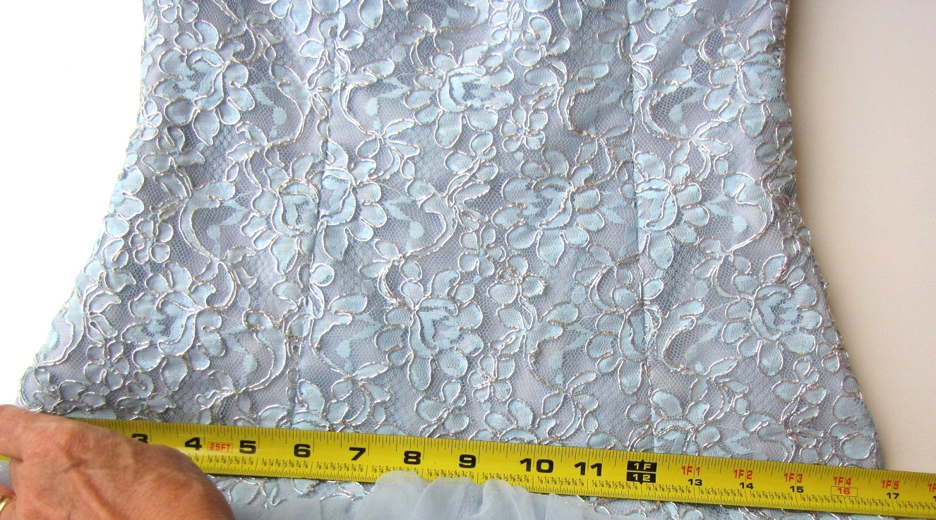 Vtg 80s John Charles Tulle Ball Gown / Cocktail Dress Strapless Baby Blue UK 10